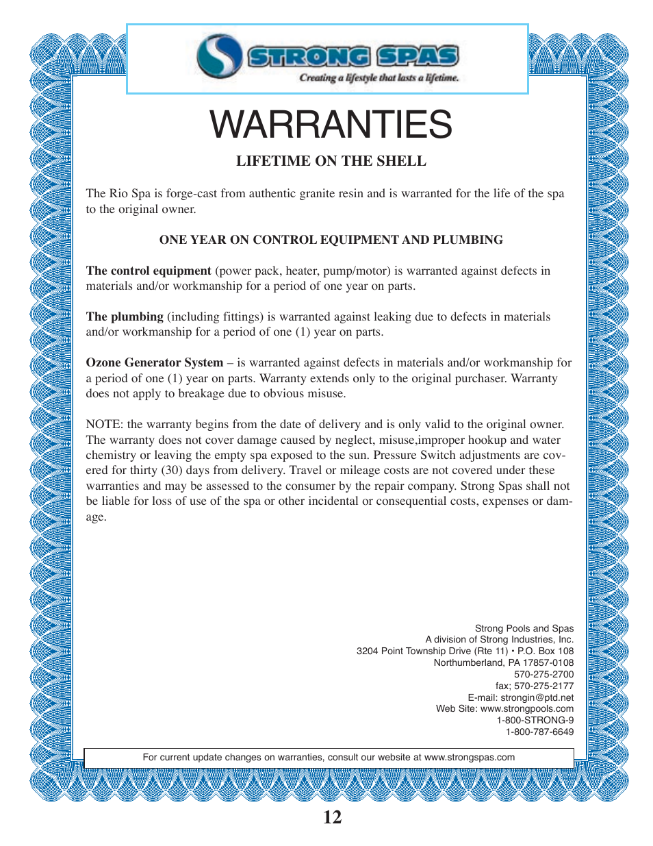 Warranties | Strong Pools and Spas Rio Spa User Manual | Page 14 / 16