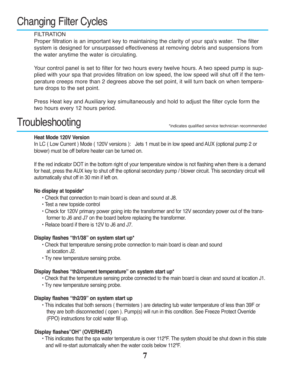 Changing filter cycles troubleshooting | Strong Pools and Spas Rio Spa User Manual | Page 9 / 16