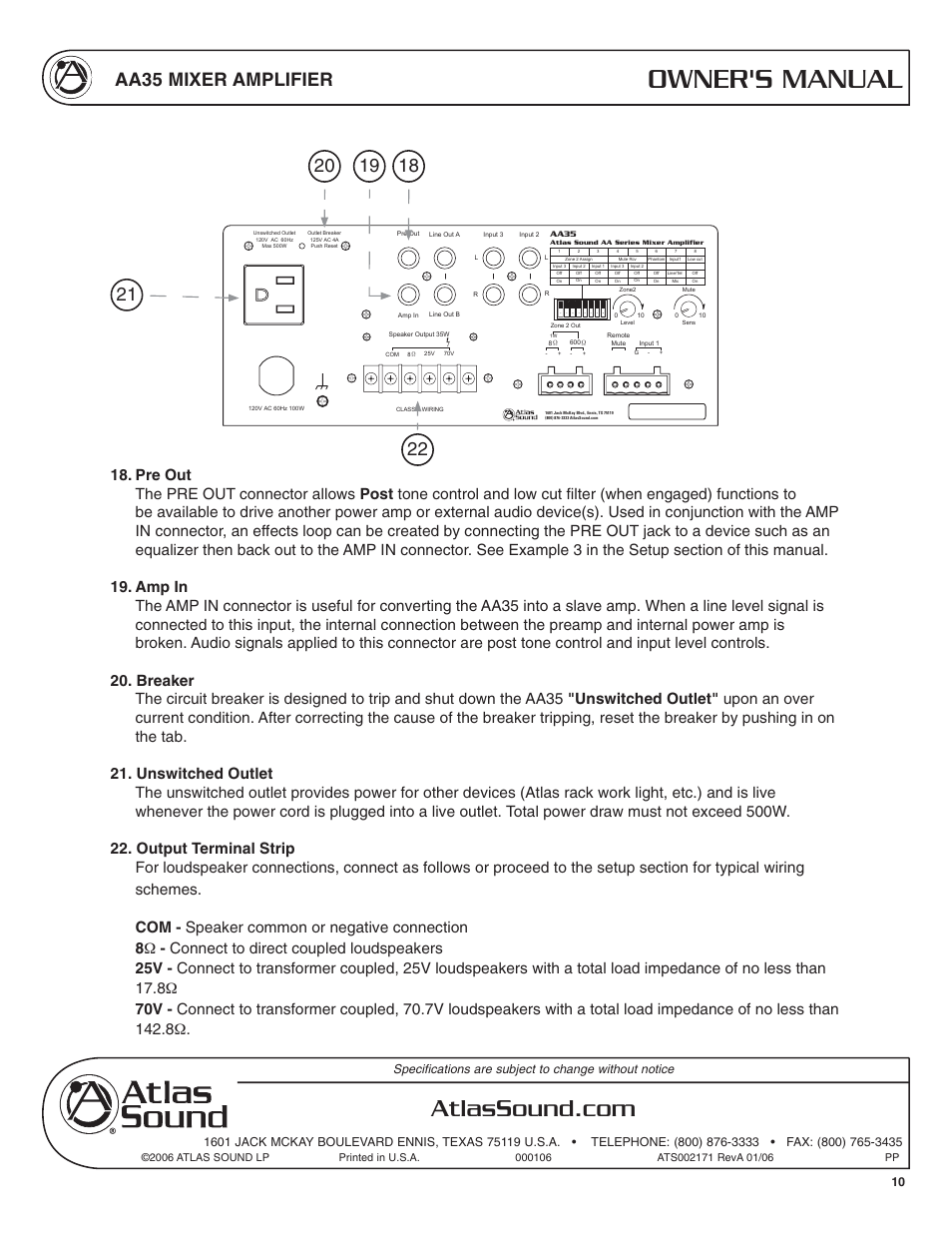 Owner's manual, Aa35 mixer amplifier | Soundolier AA35 User Manual | Page 10 / 24