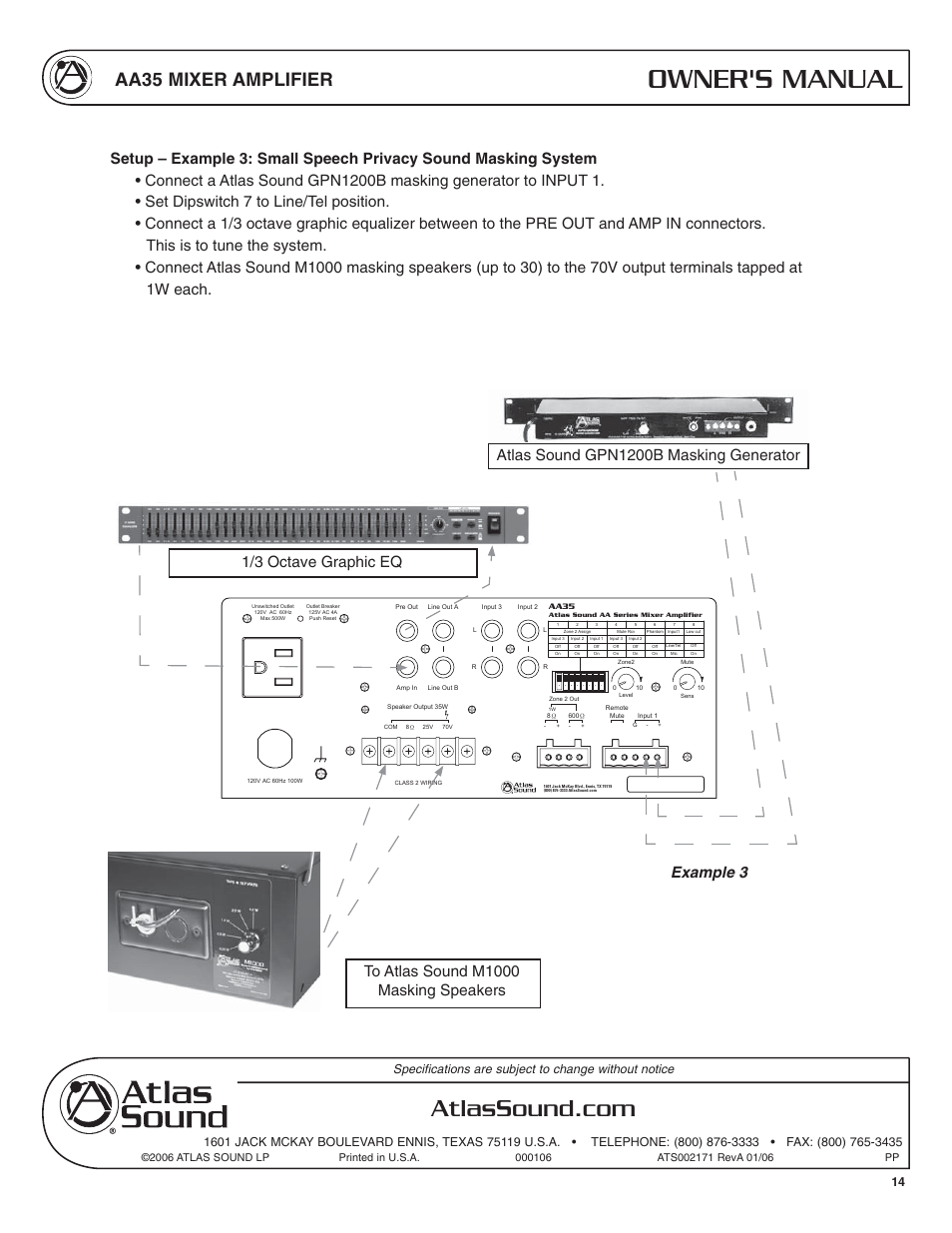 Owner's manual, Aa35 mixer amplifier, Example 3 | Soundolier AA35 User Manual | Page 14 / 24