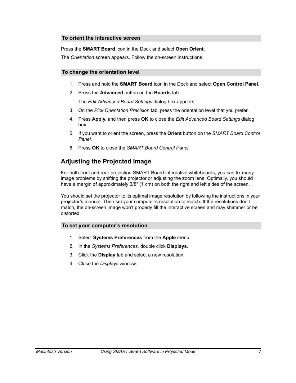 Adjusting the projected image | SimplySmart Smart Board Software For Mac OS X 99-00557-01 User Manual | Page 13 / 46
