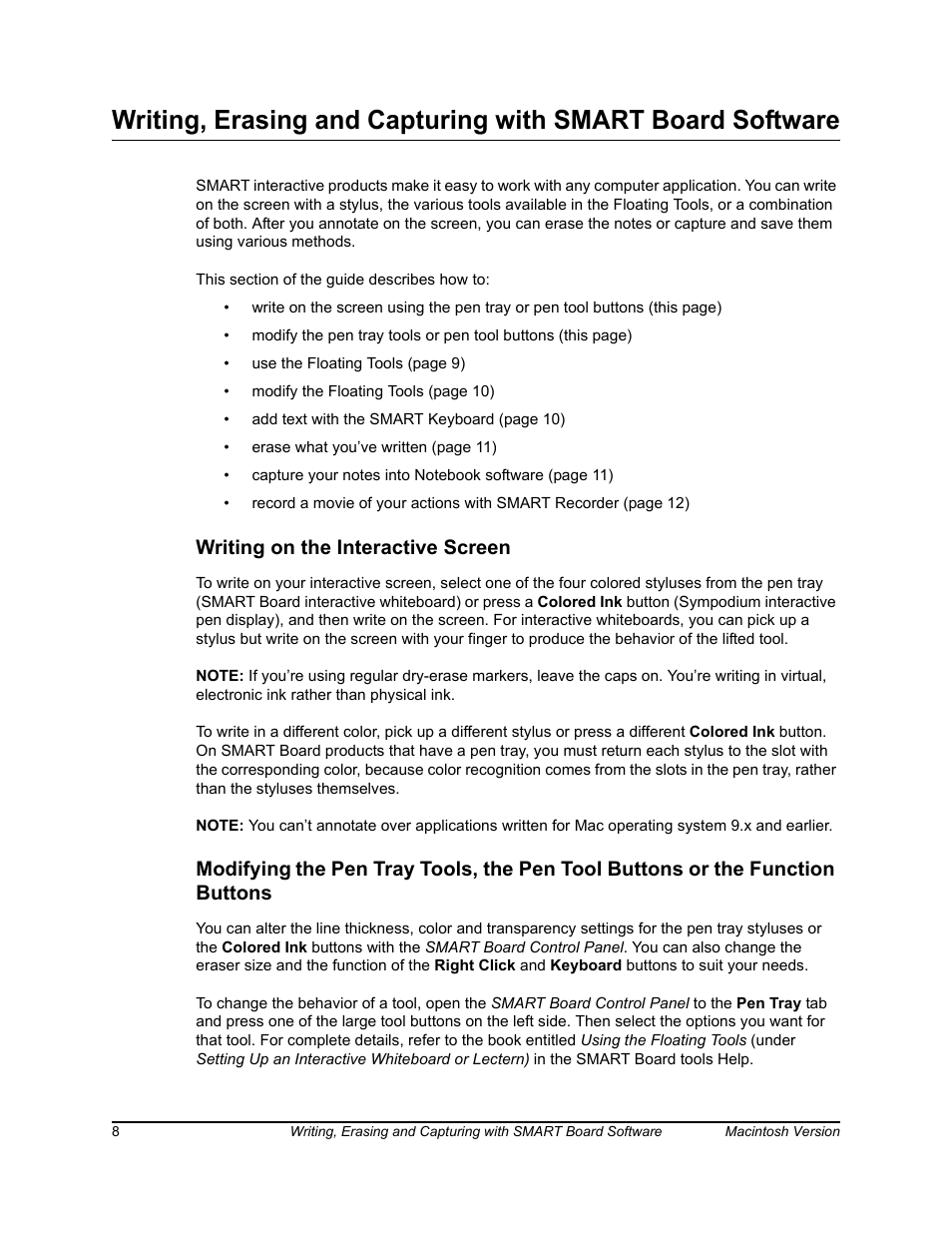 Writing on the interactive screen, Modifying | SimplySmart Smart Board Software For Mac OS X 99-00557-01 User Manual | Page 14 / 46