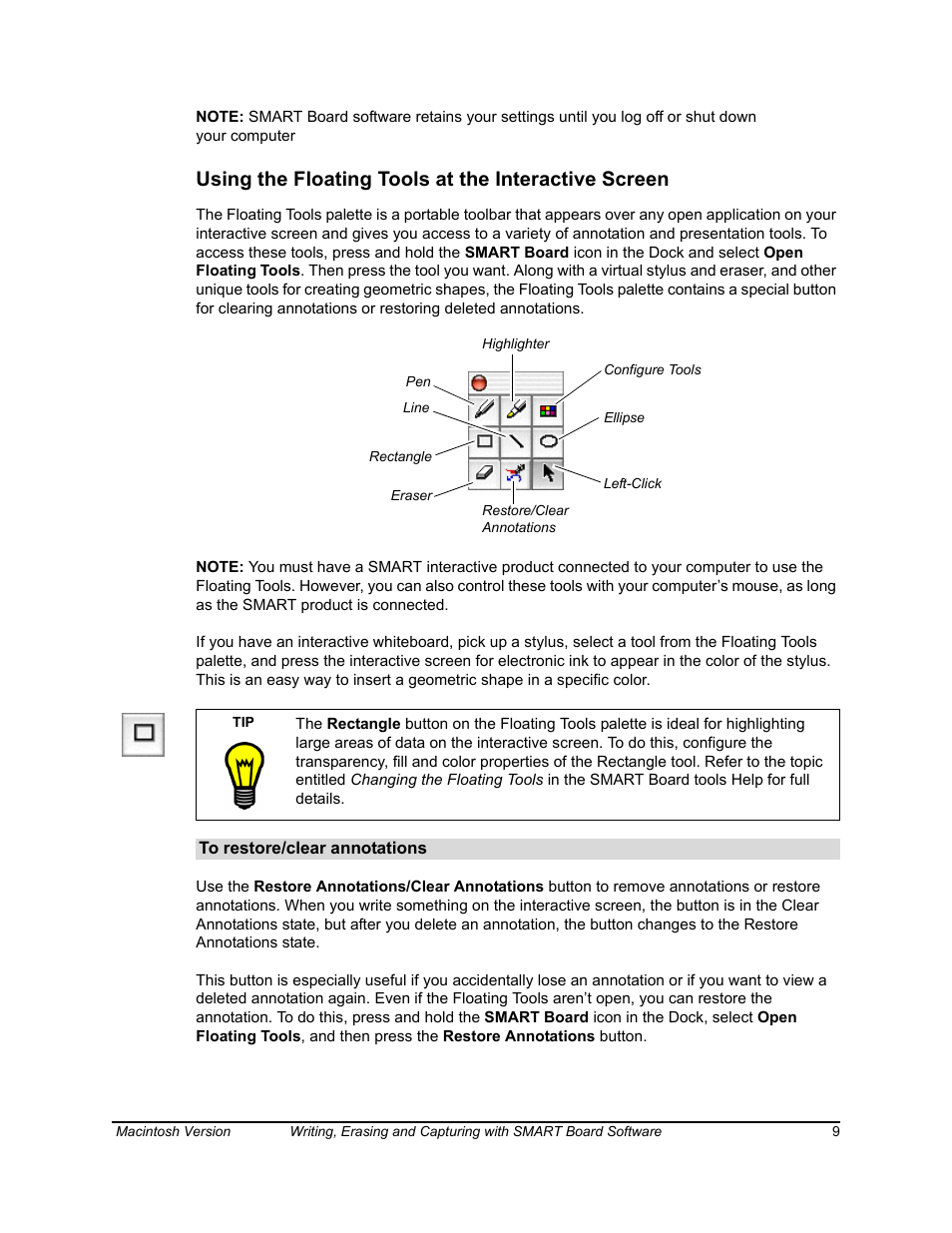 Using the floating tools at the interactive screen | SimplySmart Smart Board Software For Mac OS X 99-00557-01 User Manual | Page 15 / 46