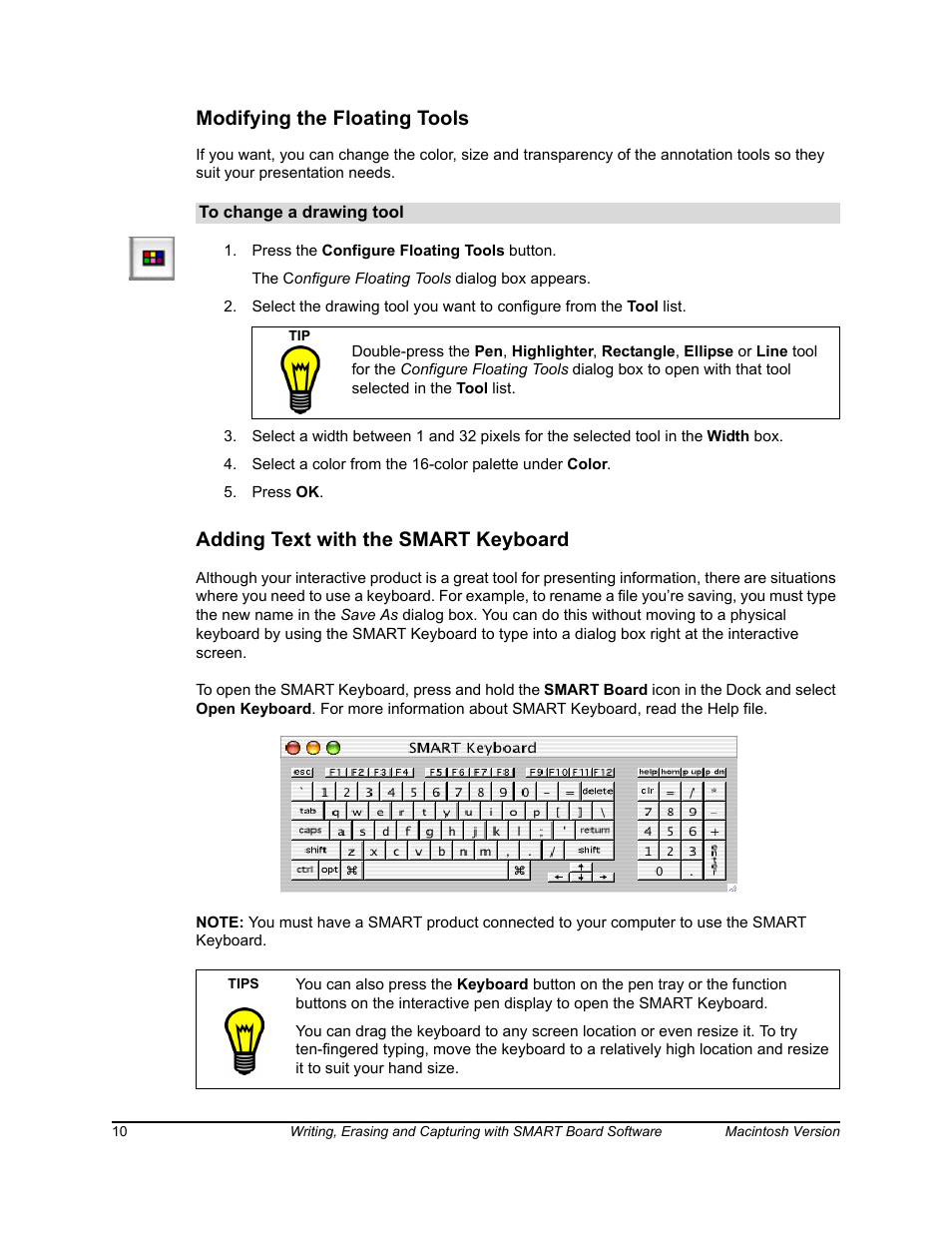 Modifying the floating tools, Adding text with the smart keyboard | SimplySmart Smart Board Software For Mac OS X 99-00557-01 User Manual | Page 16 / 46