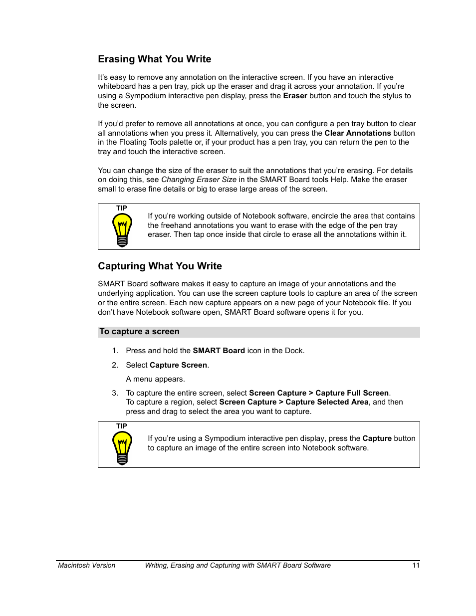 Erasing what you write, Capturing what you write, Erasing what you write capturing what you write | SimplySmart Smart Board Software For Mac OS X 99-00557-01 User Manual | Page 17 / 46