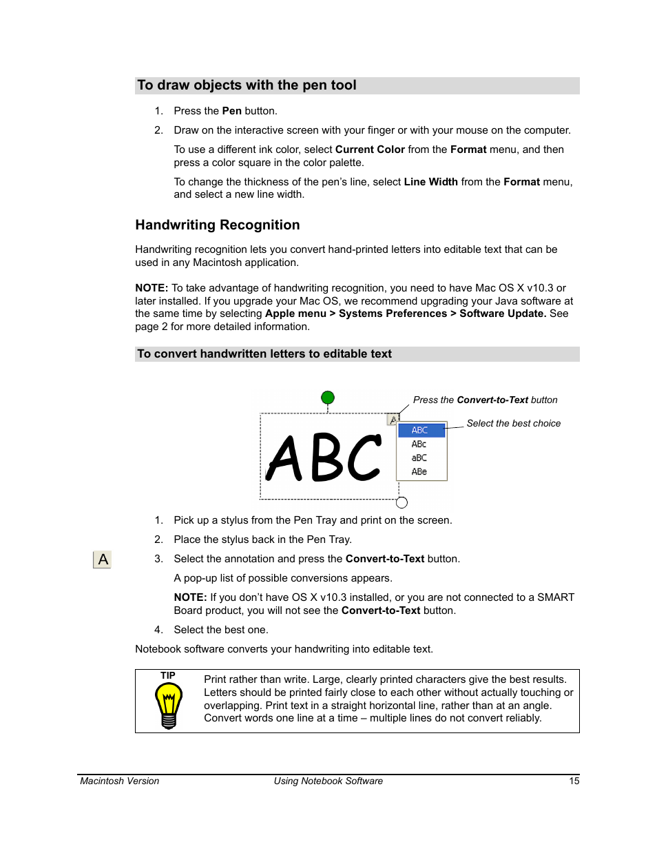 Handwriting recognition | SimplySmart Smart Board Software For Mac OS X 99-00557-01 User Manual | Page 21 / 46