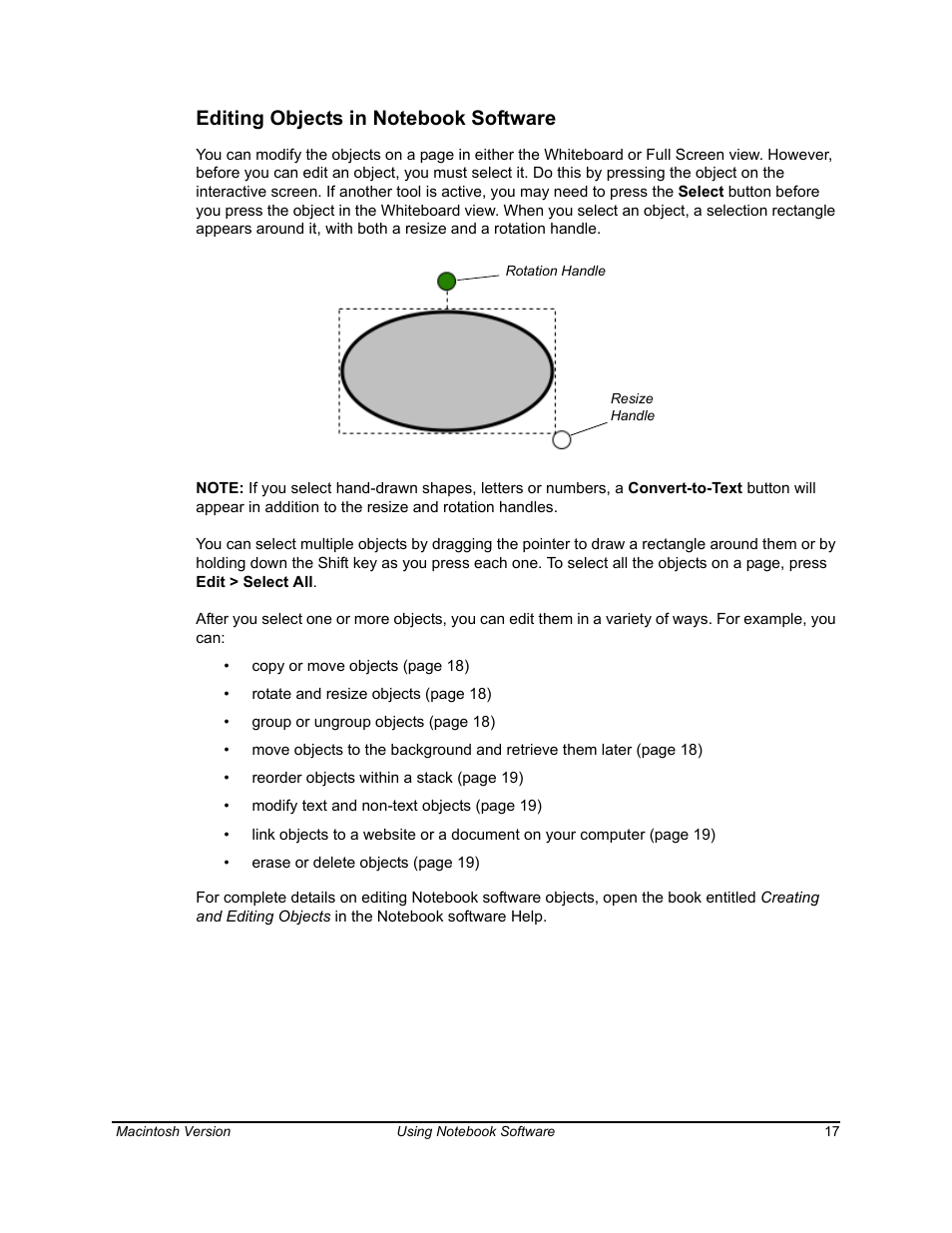 Editing objects in notebook software | SimplySmart Smart Board Software For Mac OS X 99-00557-01 User Manual | Page 23 / 46