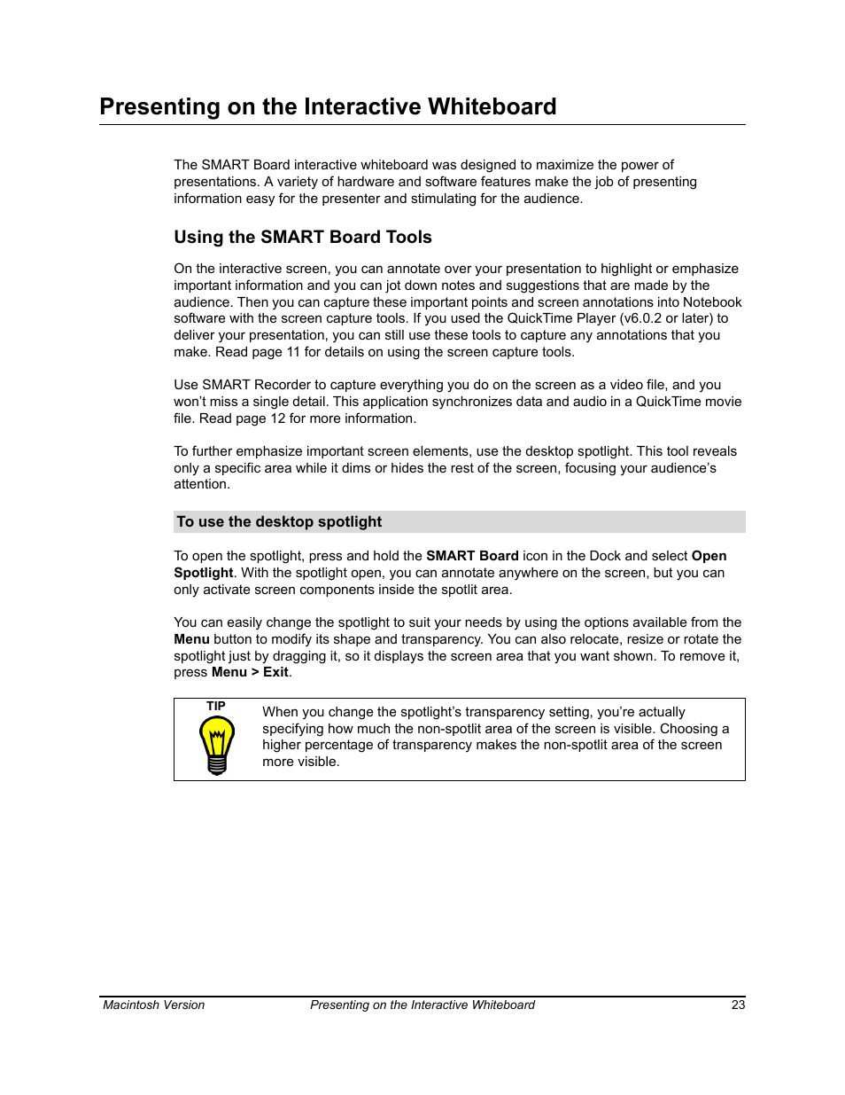 Presenting on the interactive whiteboard, Using the smart board tools | SimplySmart Smart Board Software For Mac OS X 99-00557-01 User Manual | Page 29 / 46