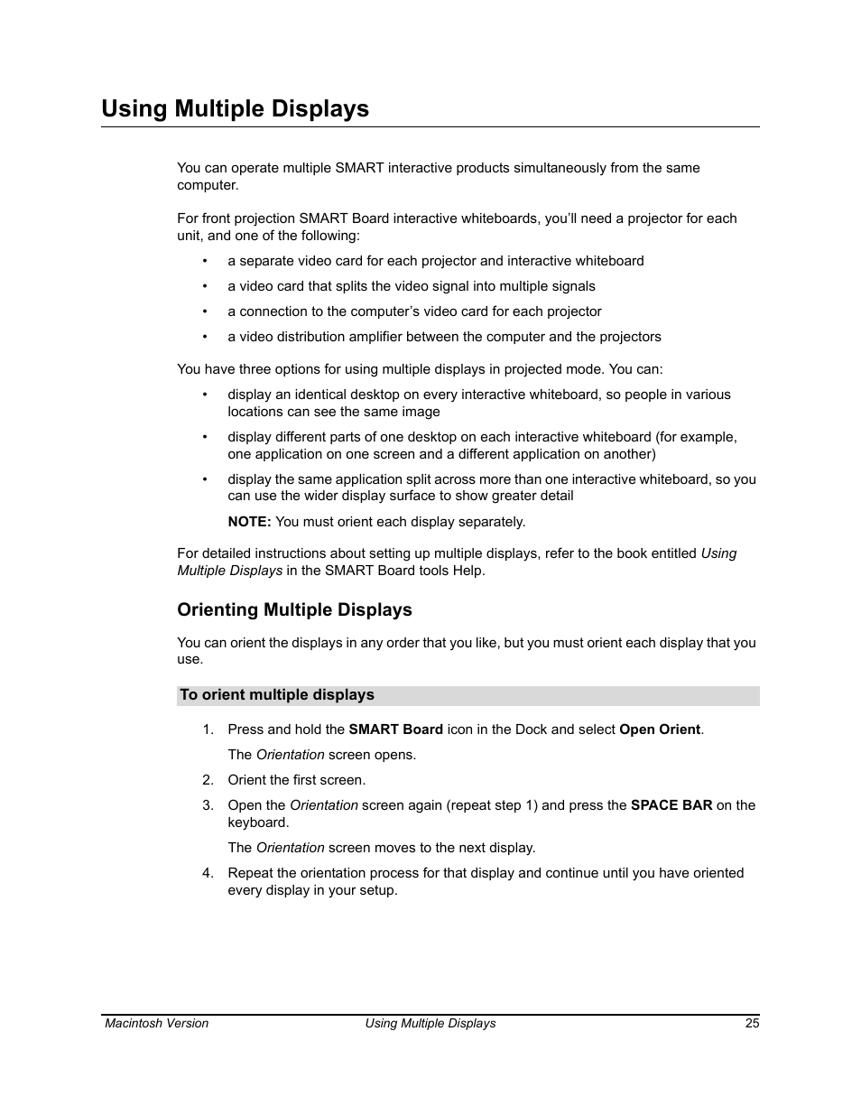 Using multiple displays, Orienting multiple displays | SimplySmart Smart Board Software For Mac OS X 99-00557-01 User Manual | Page 31 / 46