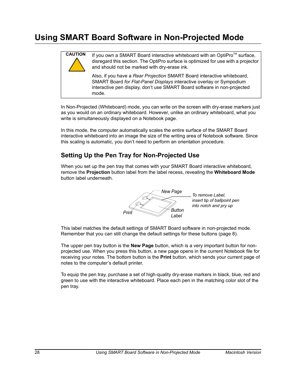 Using smart board software in non-projected mode, Setting up the pen tray for non-projected use | SimplySmart Smart Board Software For Mac OS X 99-00557-01 User Manual | Page 34 / 46