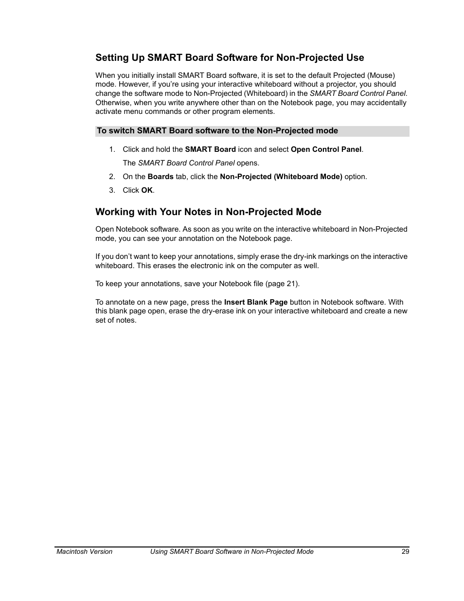 Working with your notes in non-projected mode | SimplySmart Smart Board Software For Mac OS X 99-00557-01 User Manual | Page 35 / 46