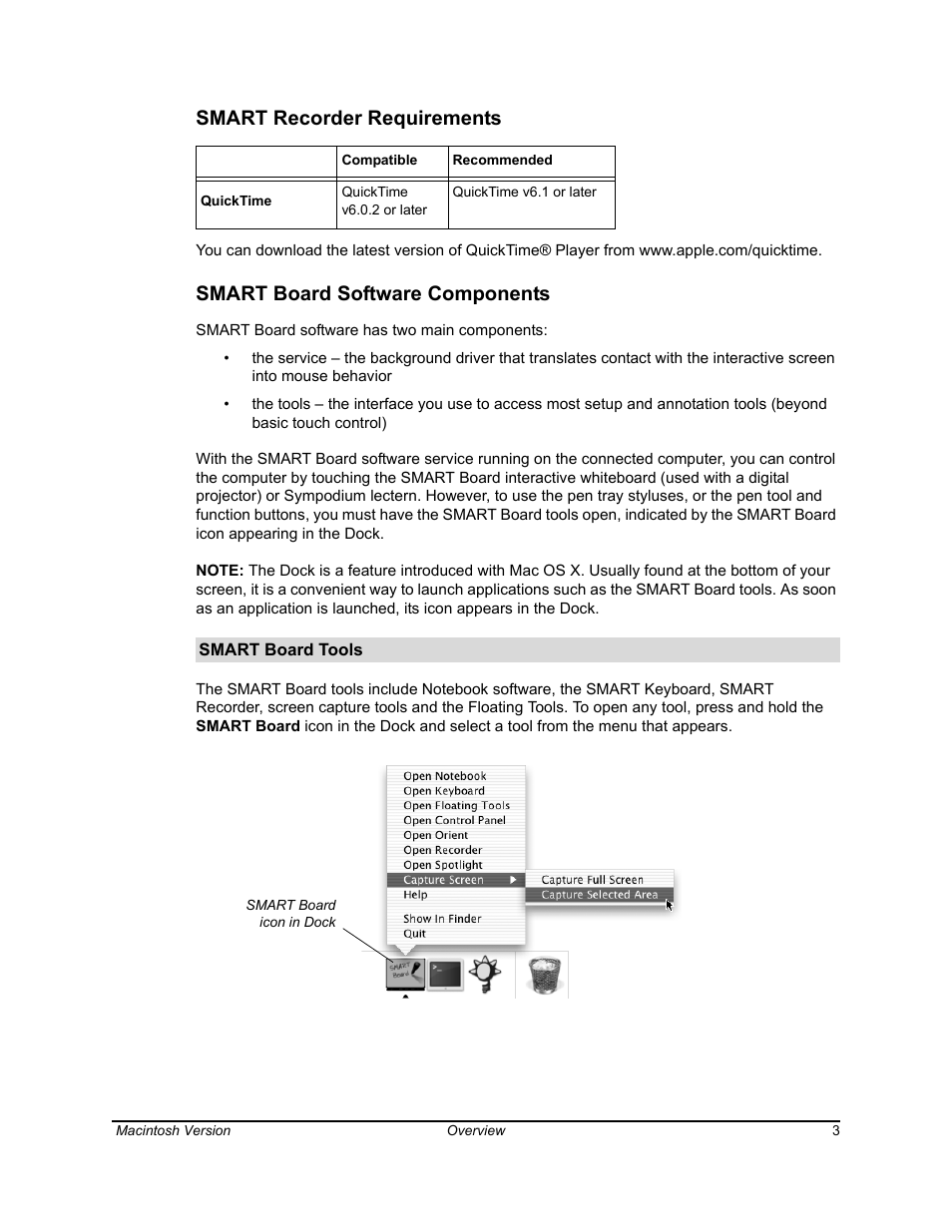 Smart recorder requirements, Smart board software components | SimplySmart Smart Board Software For Mac OS X 99-00557-01 User Manual | Page 9 / 46