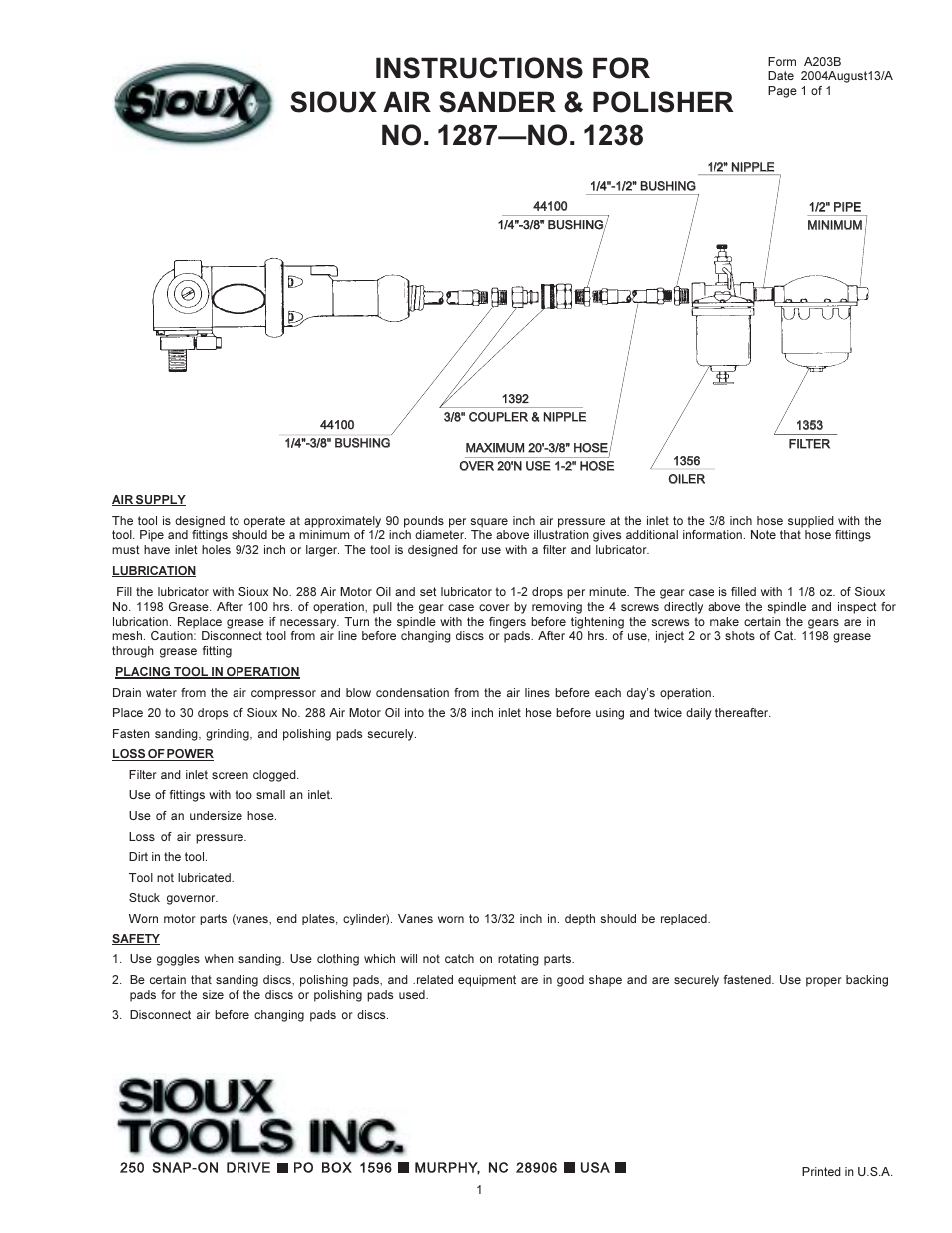 Sioux Tools 1238 User Manual | 2 pages