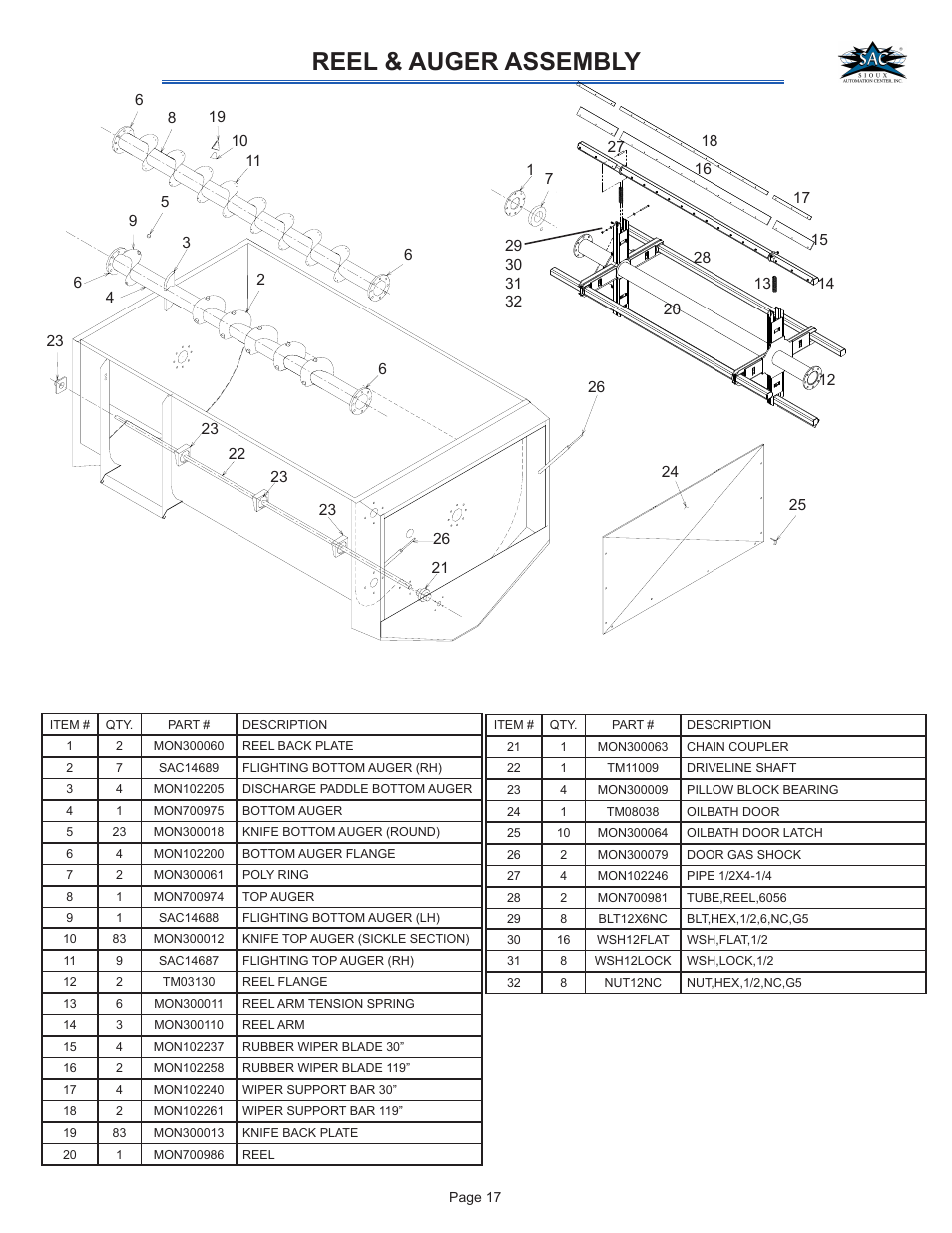 Reel & auger assembly | Sioux Tools TURBO-MAX 6056 User Manual | Page 17 / 28