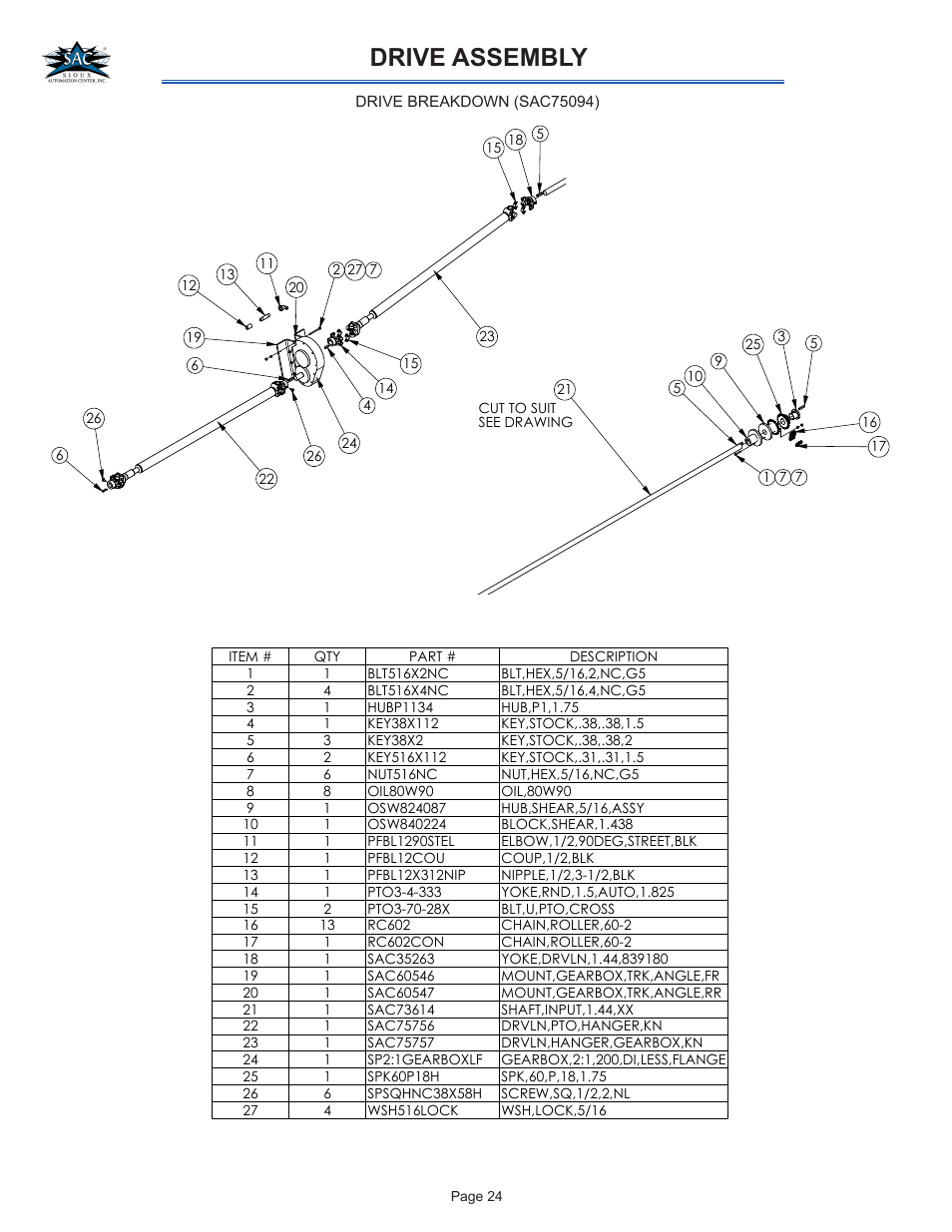 Drive assembly | Sioux Tools TURBO-MAX 6056 User Manual | Page 24 / 28