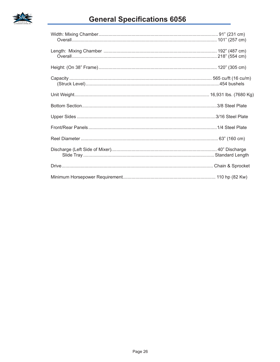 General specifications 6056 | Sioux Tools TURBO-MAX 6056 User Manual | Page 26 / 28