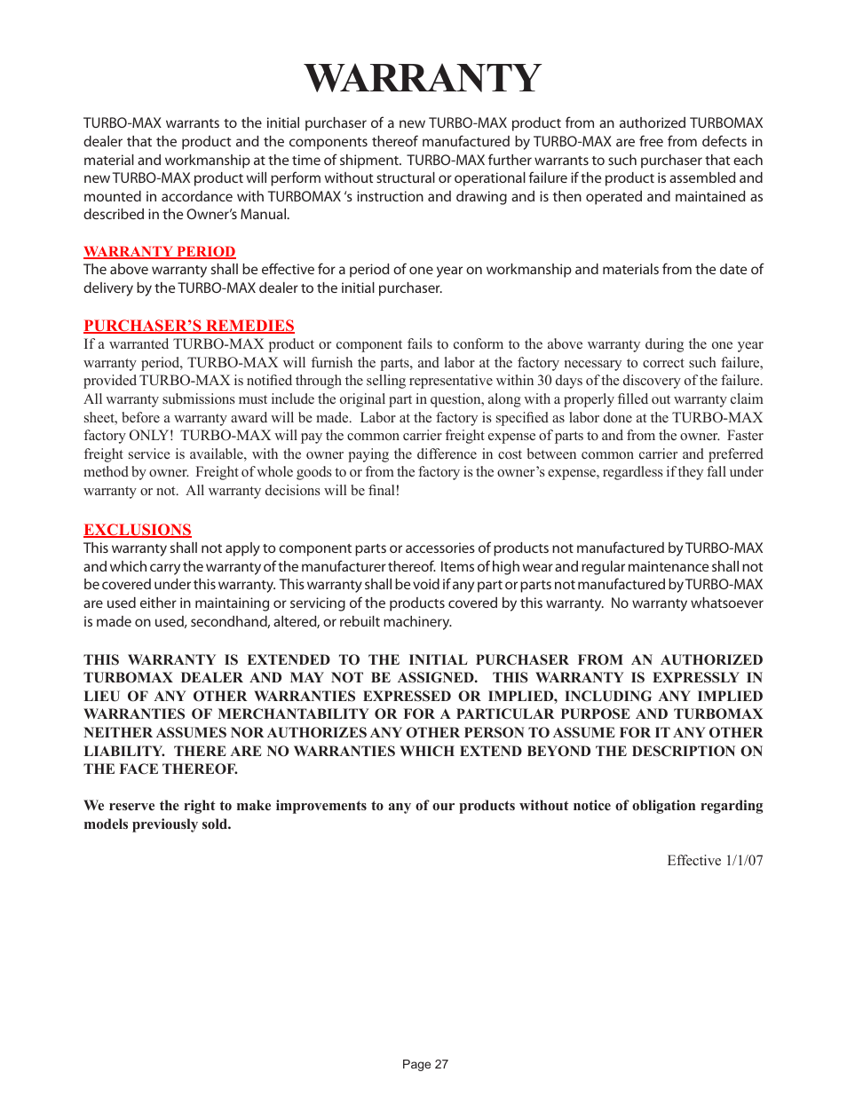 Warranty | Sioux Tools TURBO-MAX 6056 User Manual | Page 27 / 28