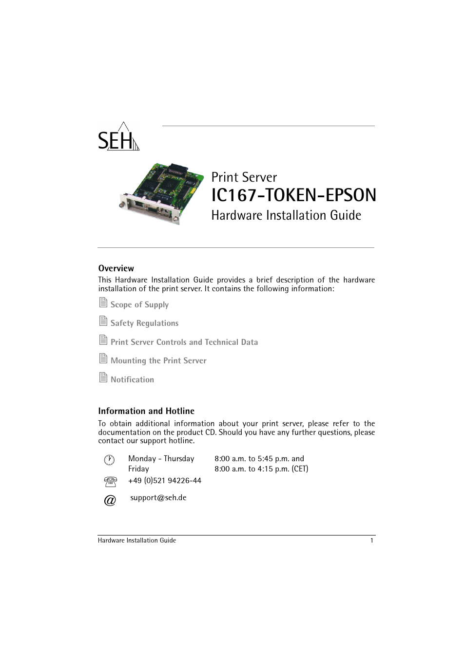 SEH Computertechnik IC167 User Manual | 20 pages