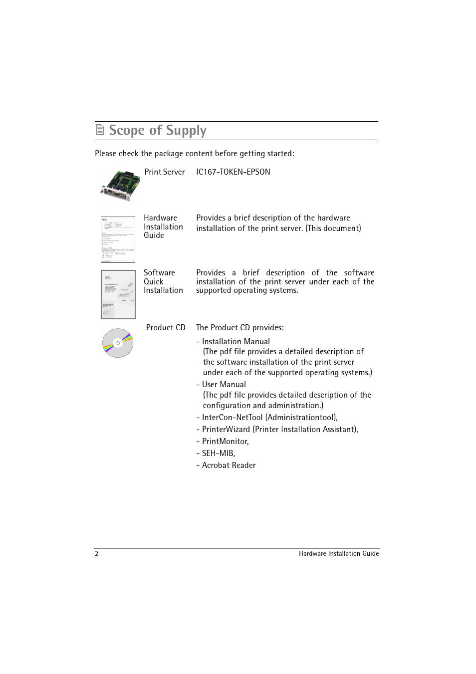 Scope of supply | SEH Computertechnik IC167 User Manual | Page 2 / 20