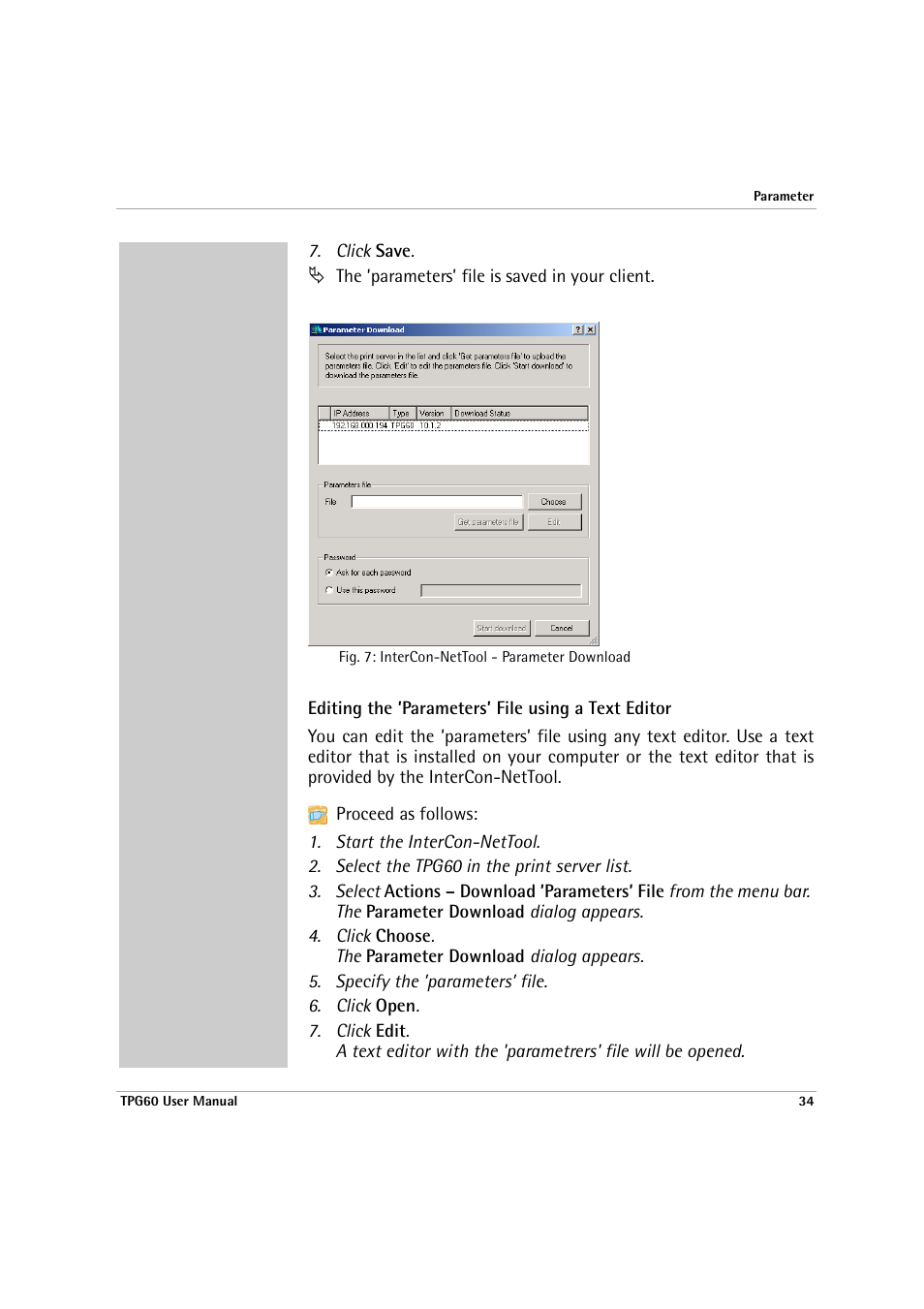 Editing the ’parameters’ file using a text editor | SEH Computertechnik TPG60 User Manual | Page 34 / 87