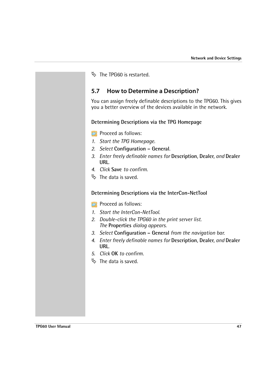 7 how to determine a description, How to determine a description | SEH Computertechnik TPG60 User Manual | Page 47 / 87