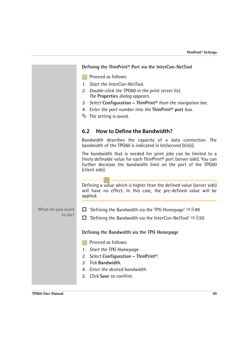 2 how to define the bandwidth, How to define the bandwidth | SEH Computertechnik TPG60 User Manual | Page 49 / 87
