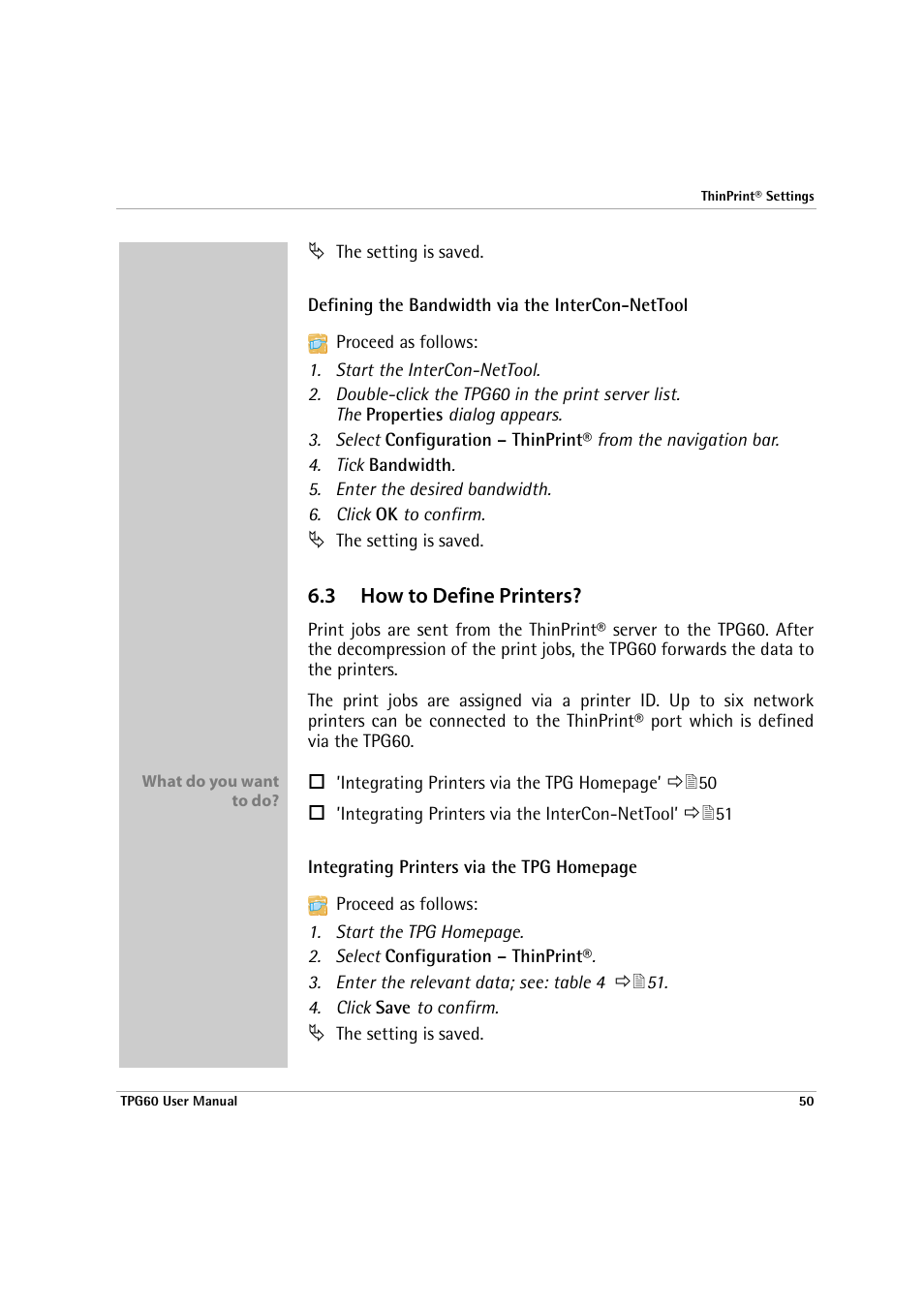 3 how to define printers, How to define printers, Defining the bandwidth via the intercon-nettool | SEH Computertechnik TPG60 User Manual | Page 50 / 87