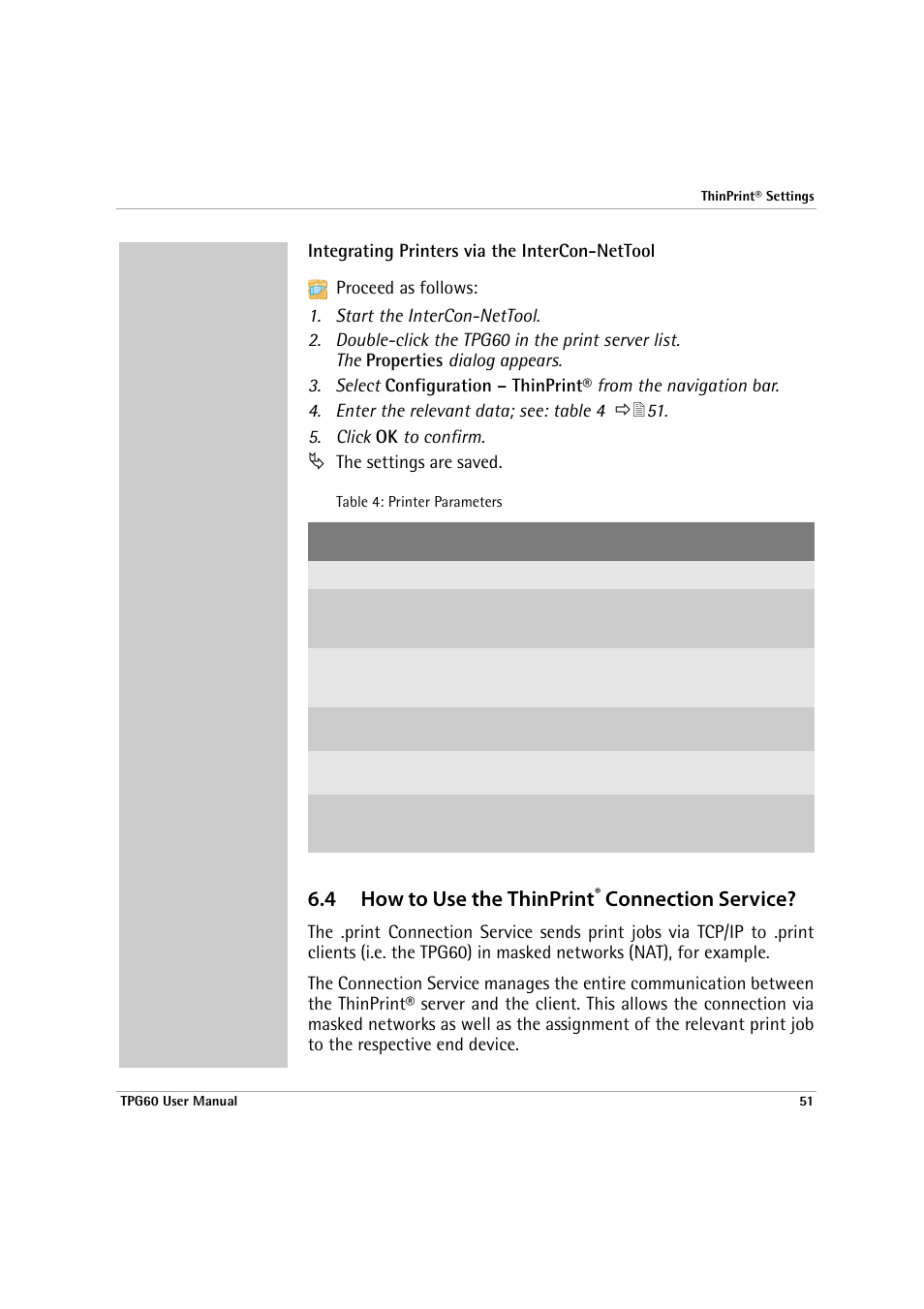 4 how to use the thinprint® connection service, How to use the thinprint® connection service, Integrating printers via the intercon-nettool | 4 how to use the thinprint, Connection service | SEH Computertechnik TPG60 User Manual | Page 51 / 87