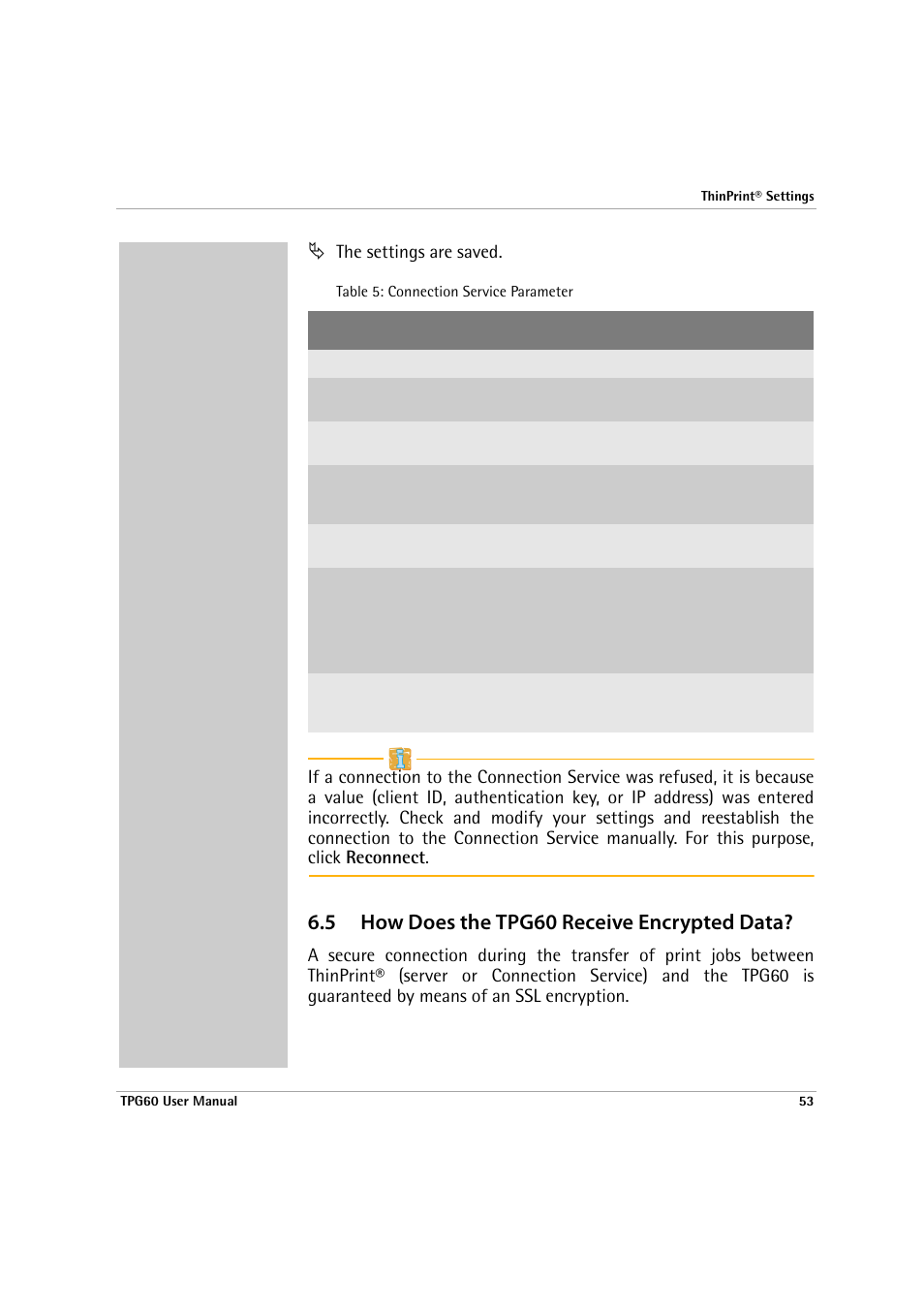 5 how does the tpg60 receive encrypted data, How does the tpg60 receive encrypted data, The settings are saved | SEH Computertechnik TPG60 User Manual | Page 53 / 87