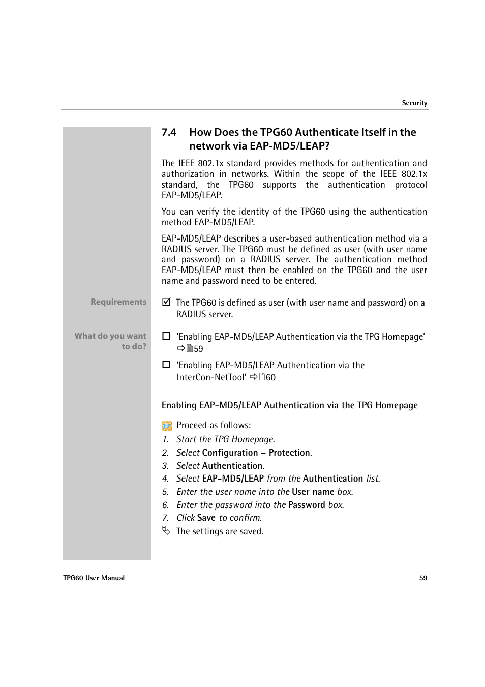 Eap-md5/leap | SEH Computertechnik TPG60 User Manual | Page 59 / 87