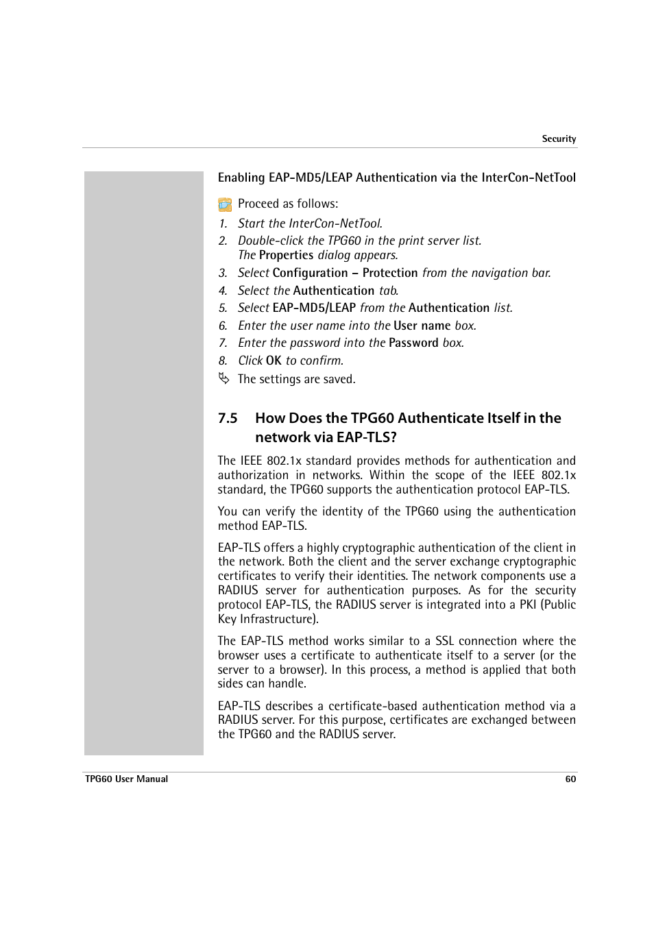 Eap-tls | SEH Computertechnik TPG60 User Manual | Page 60 / 87
