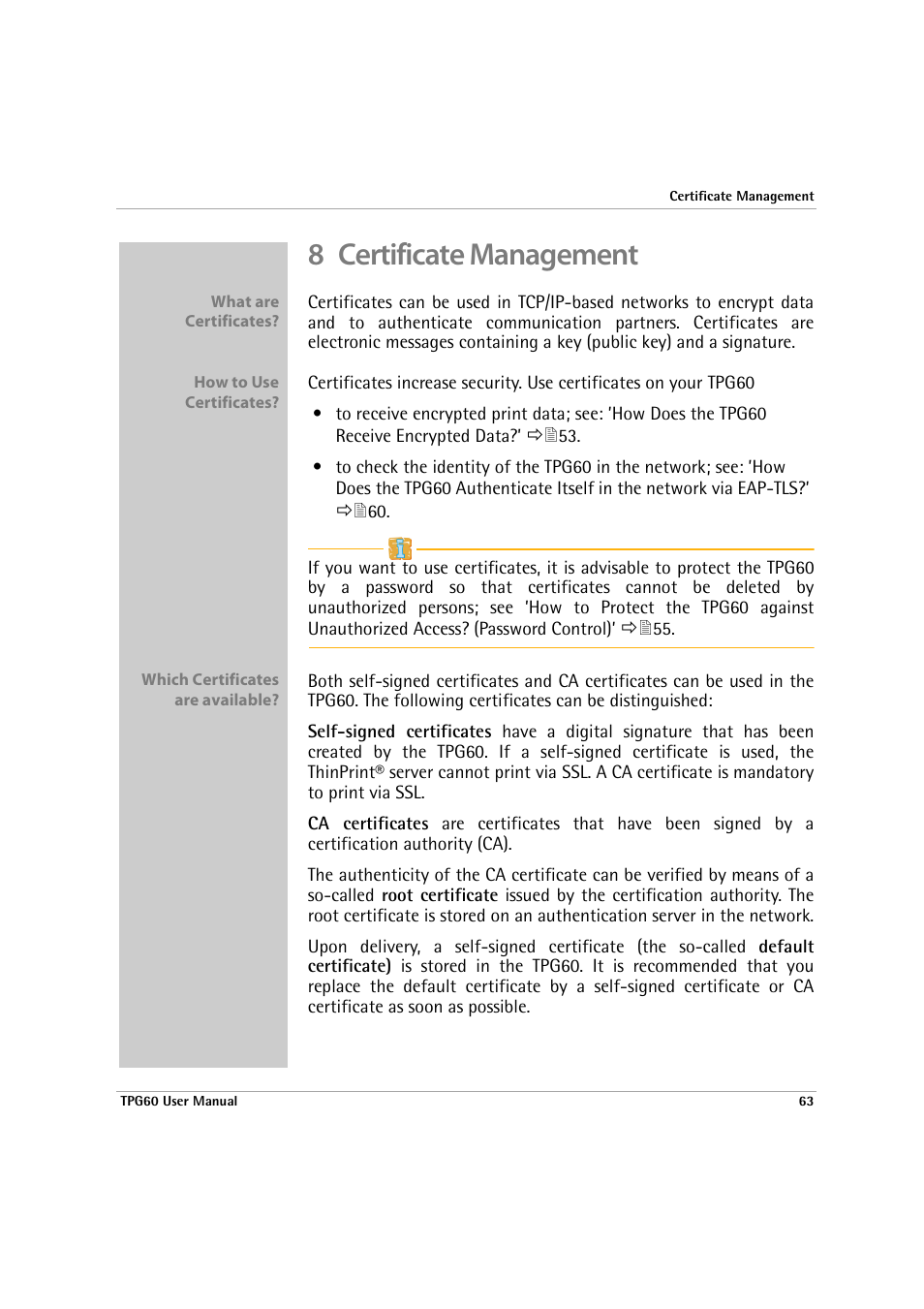 8 certificate management | SEH Computertechnik TPG60 User Manual | Page 63 / 87