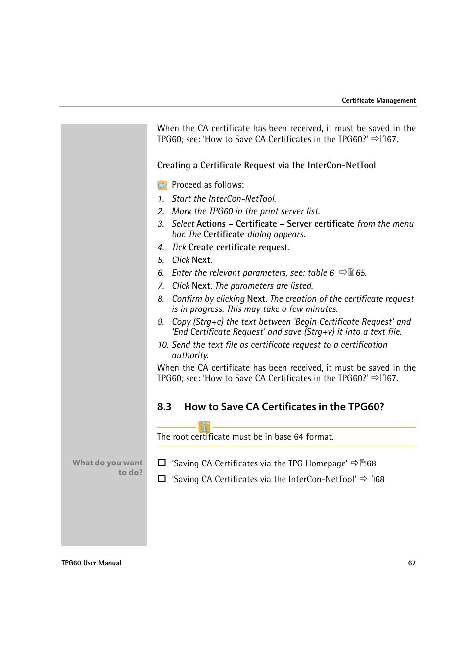 3 how to save ca certificates in the tpg60, E: ’how to save ca certificates in the, Tpg60 | How to save ca certificates in the tpg60 | SEH Computertechnik TPG60 User Manual | Page 67 / 87