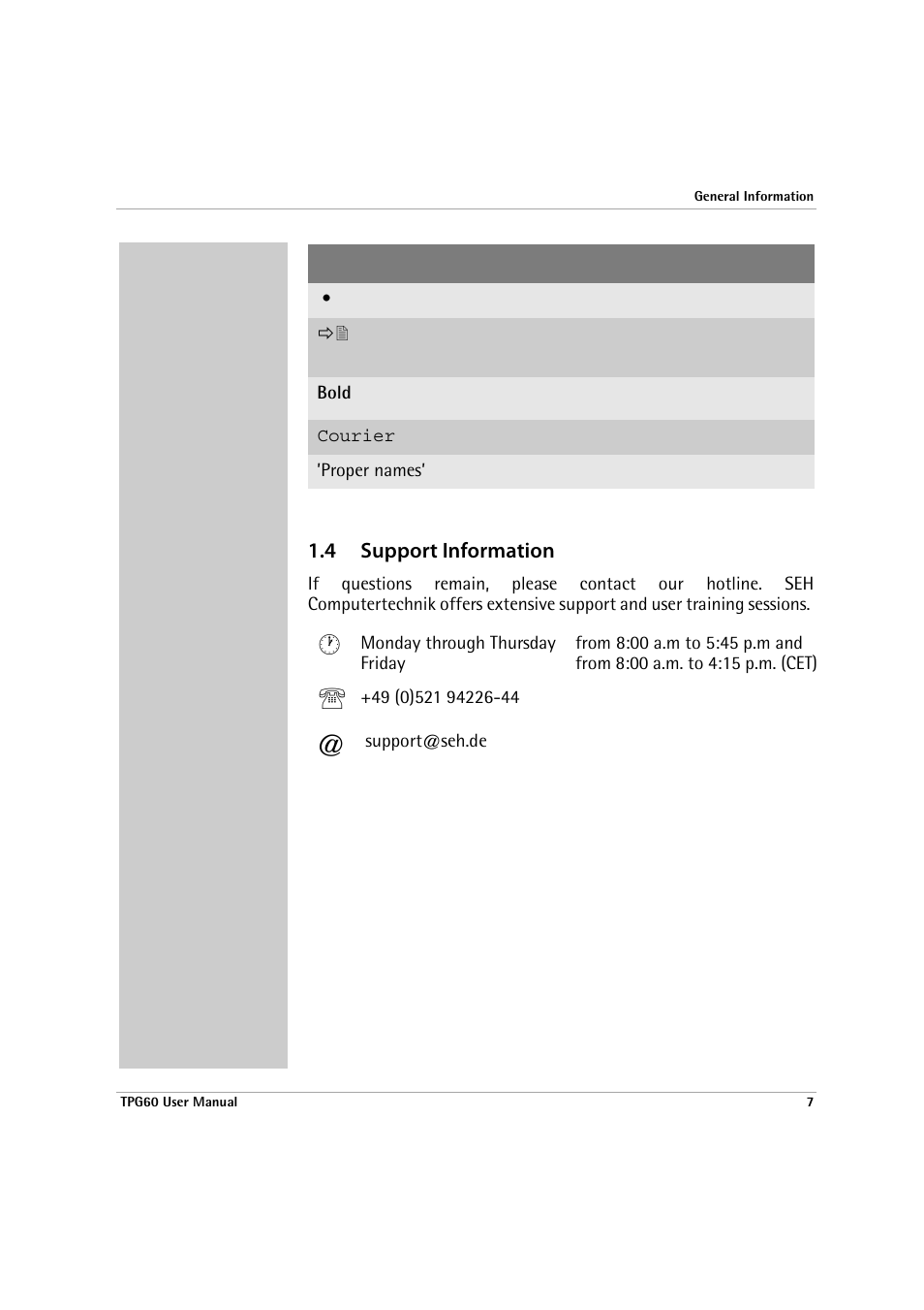 4 support information | SEH Computertechnik TPG60 User Manual | Page 7 / 87