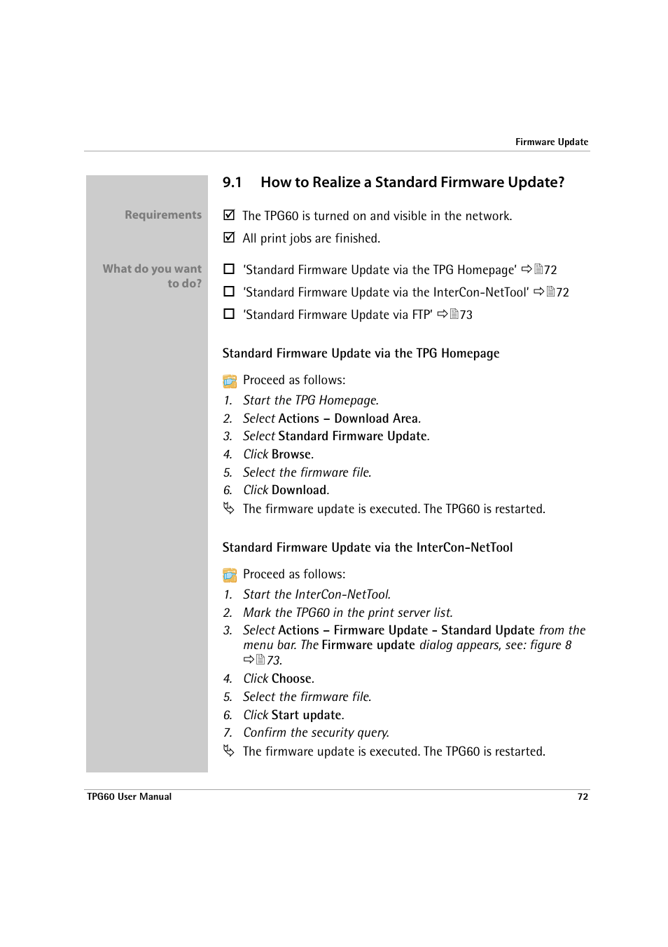 1 how to realize a standard firmware update, How to realize a standard firmware update | SEH Computertechnik TPG60 User Manual | Page 72 / 87