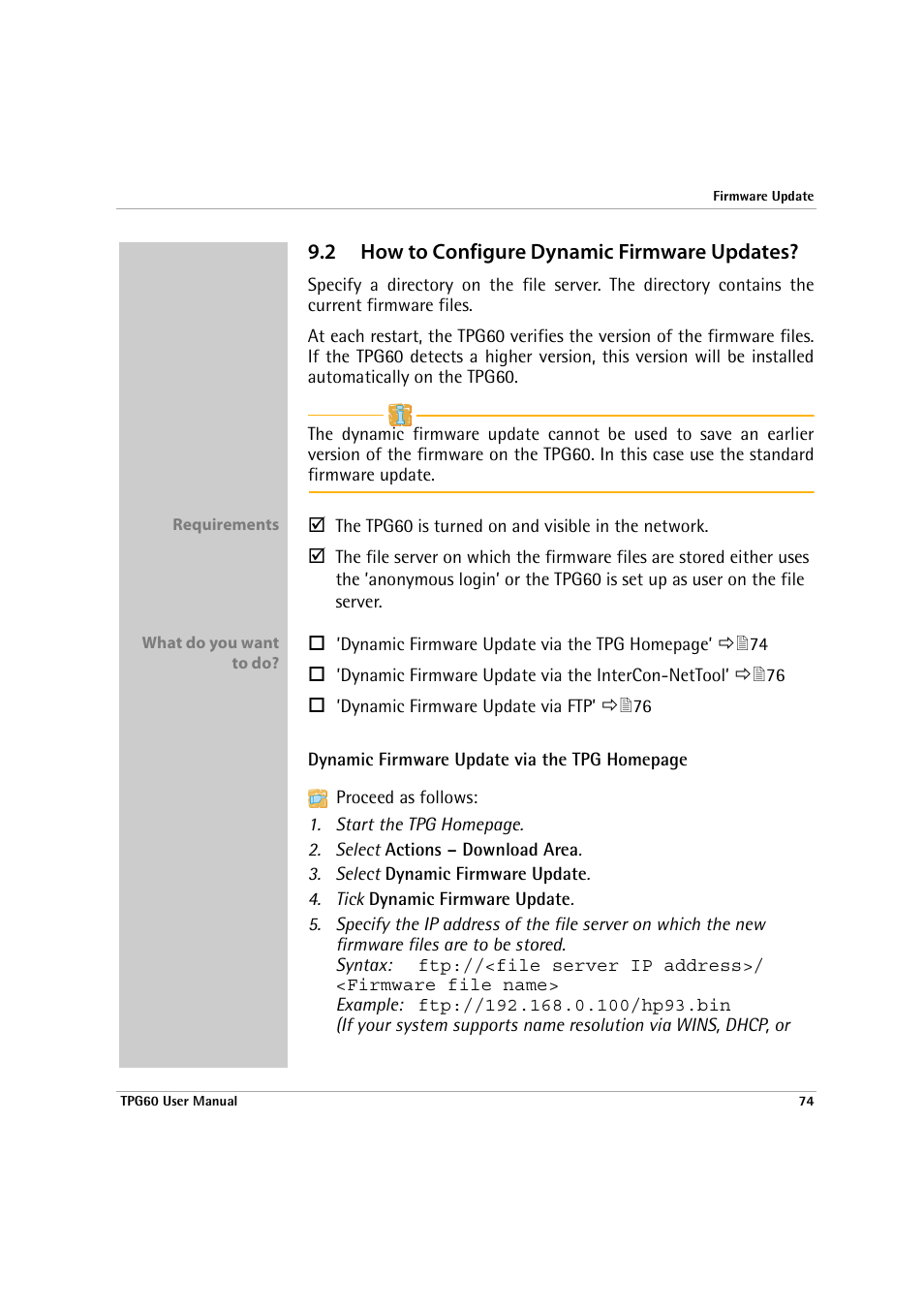 2 how to configure dynamic firmware updates, How to configure dynamic firmware updates | SEH Computertechnik TPG60 User Manual | Page 74 / 87