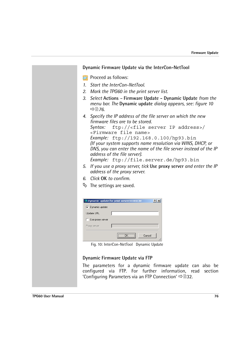Dynamic firmware update via the intercon-nettool, Dynamic firmware update via ftp | SEH Computertechnik TPG60 User Manual | Page 76 / 87
