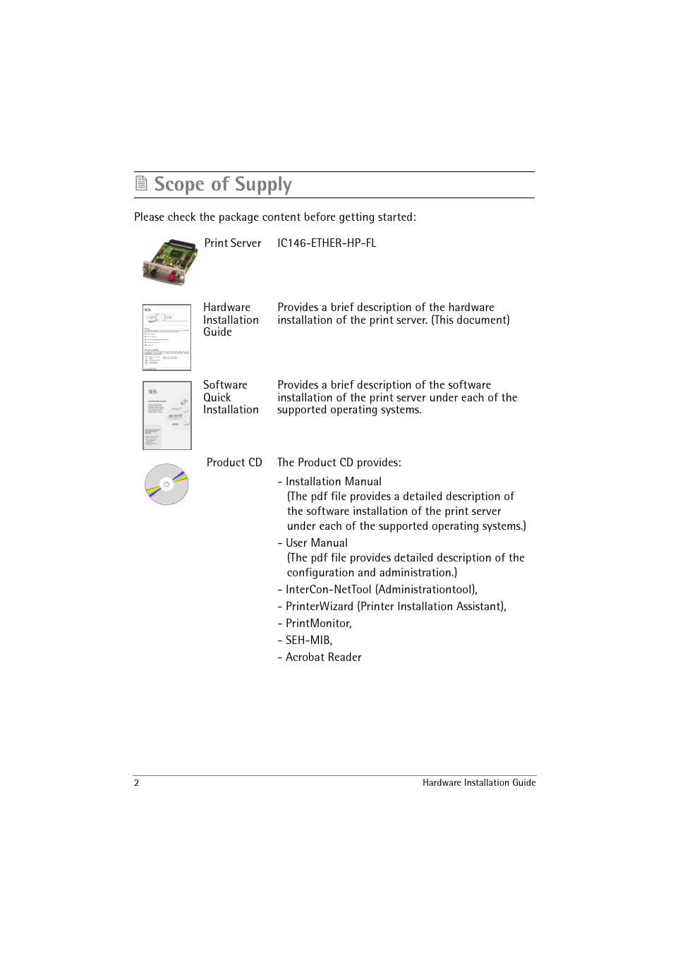 Scope of supply | SEH Computertechnik IC146-ETHER-HP-FL User Manual | Page 2 / 16