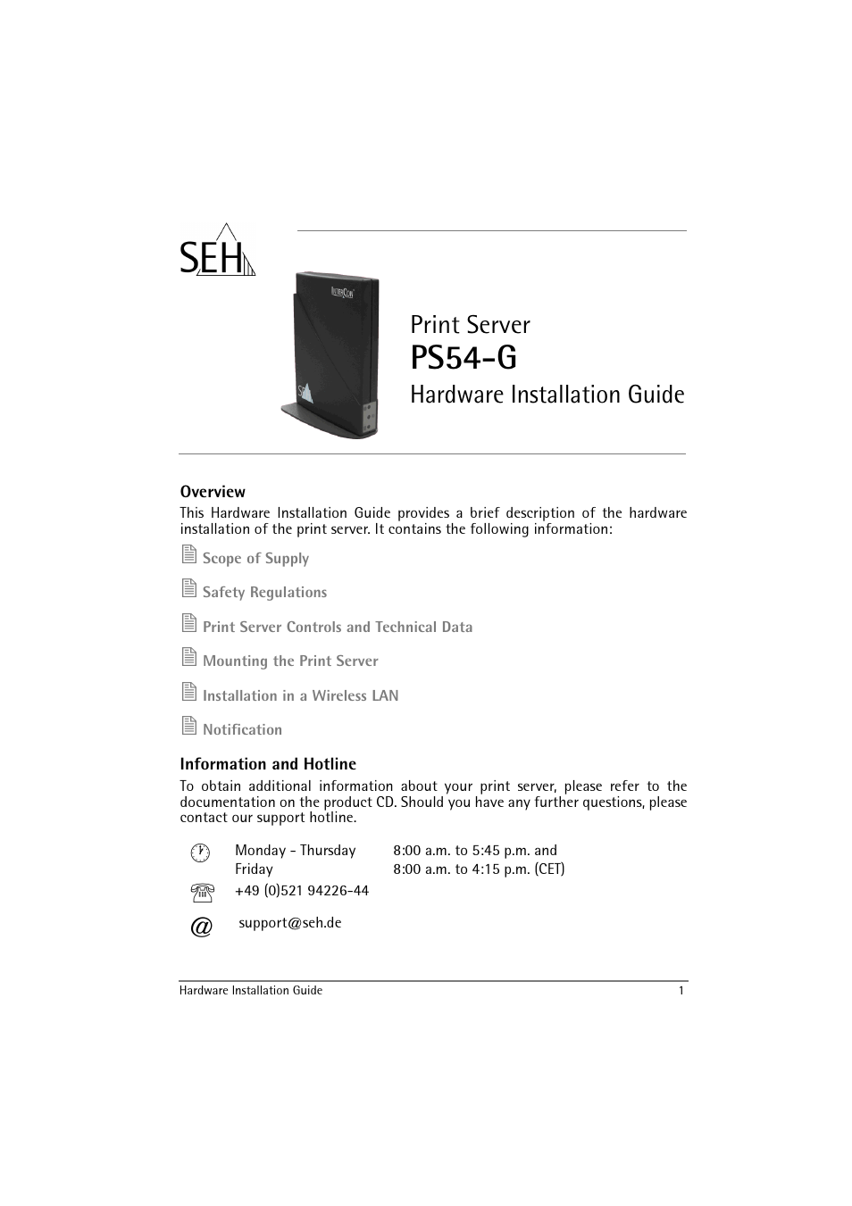 SEH Computertechnik SEH InterCon PS54-G User Manual | 24 pages