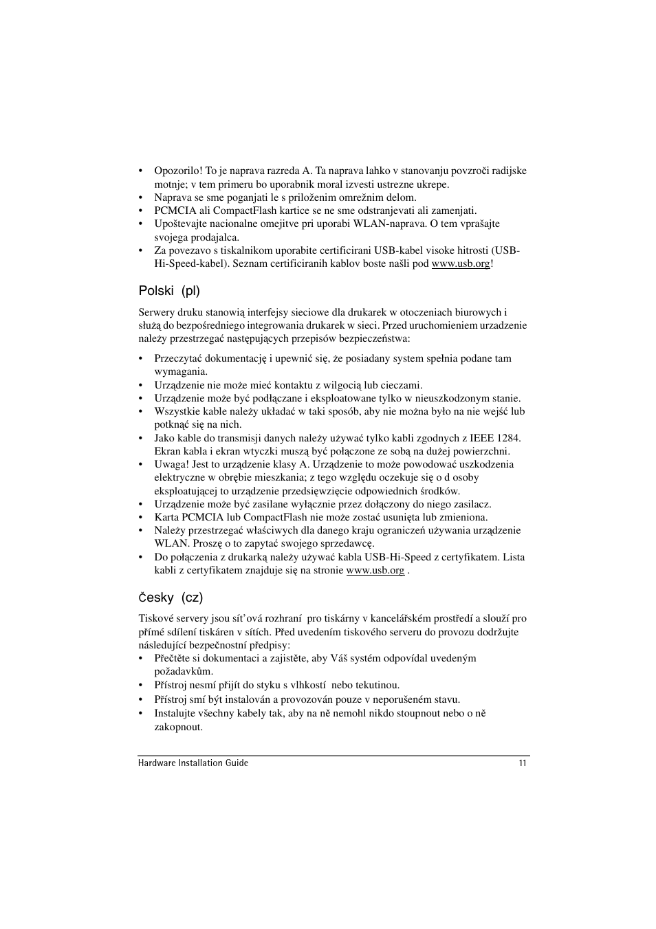 Polski (pl), Esky (cz) | SEH Computertechnik SEH InterCon PS54a-G User Manual | Page 11 / 24