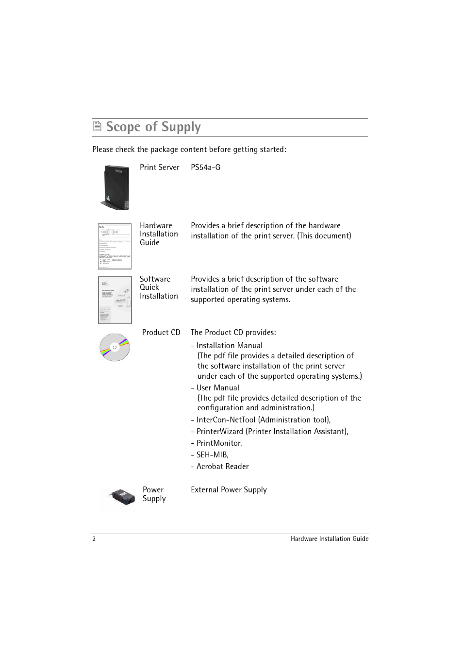 Scope of supply | SEH Computertechnik SEH InterCon PS54a-G User Manual | Page 2 / 24