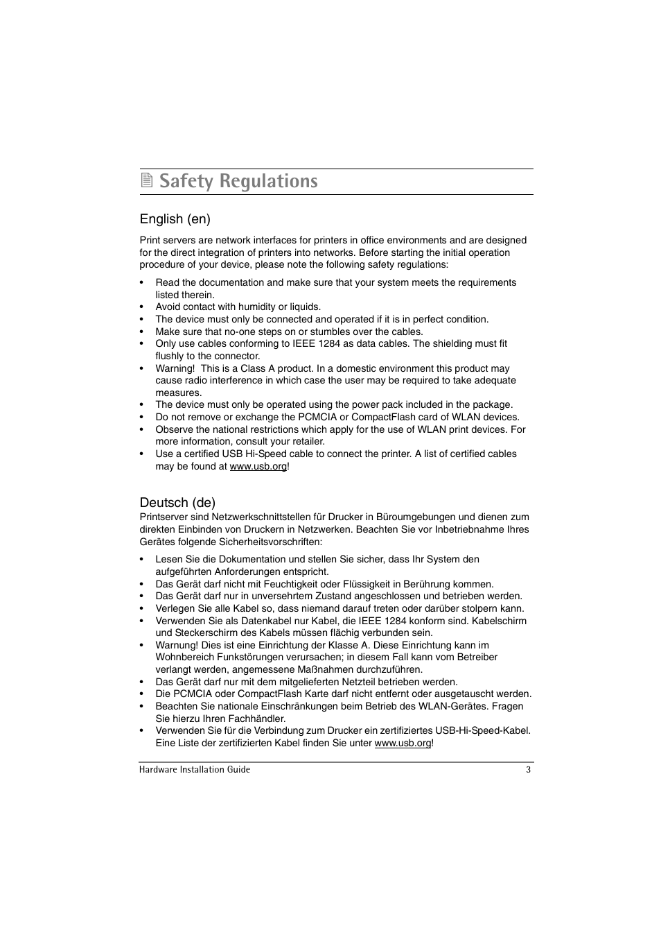 Safety regulations, English (en), Deutsch (de) | SEH Computertechnik SEH InterCon PS54a-G User Manual | Page 3 / 24