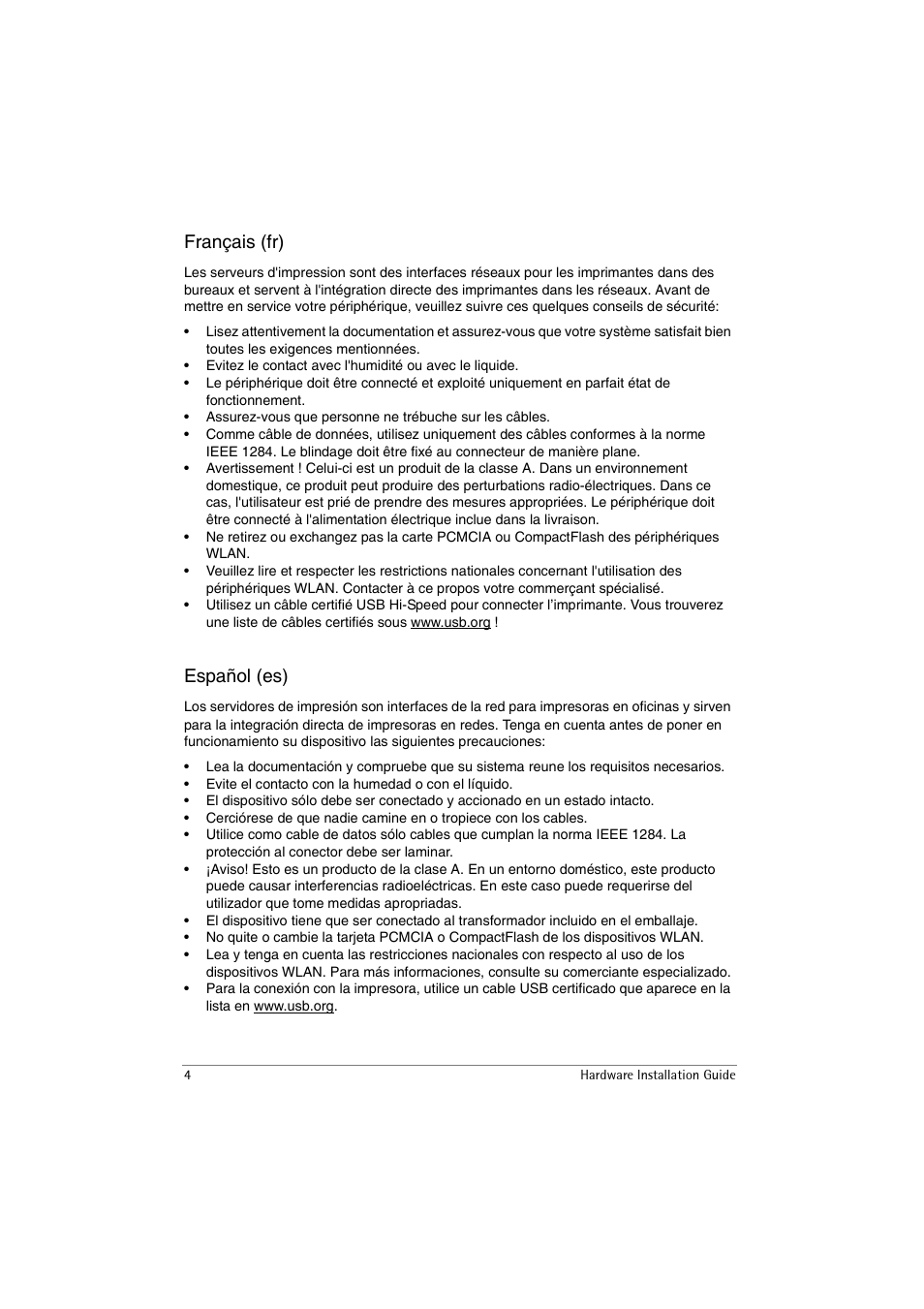 Français (fr), Español (es) | SEH Computertechnik SEH InterCon PS54a-G User Manual | Page 4 / 24
