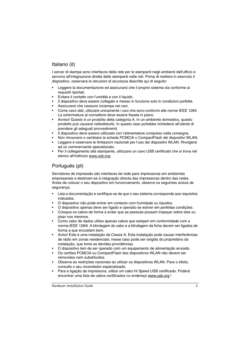 Italiano (it), Português (pt) | SEH Computertechnik SEH InterCon PS54a-G User Manual | Page 5 / 24