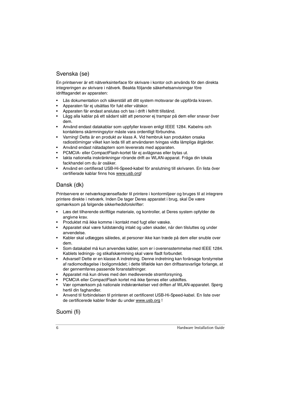 Svenska (se), Dansk (dk), Suomi (fi) | SEH Computertechnik SEH InterCon PS54a-G User Manual | Page 6 / 24