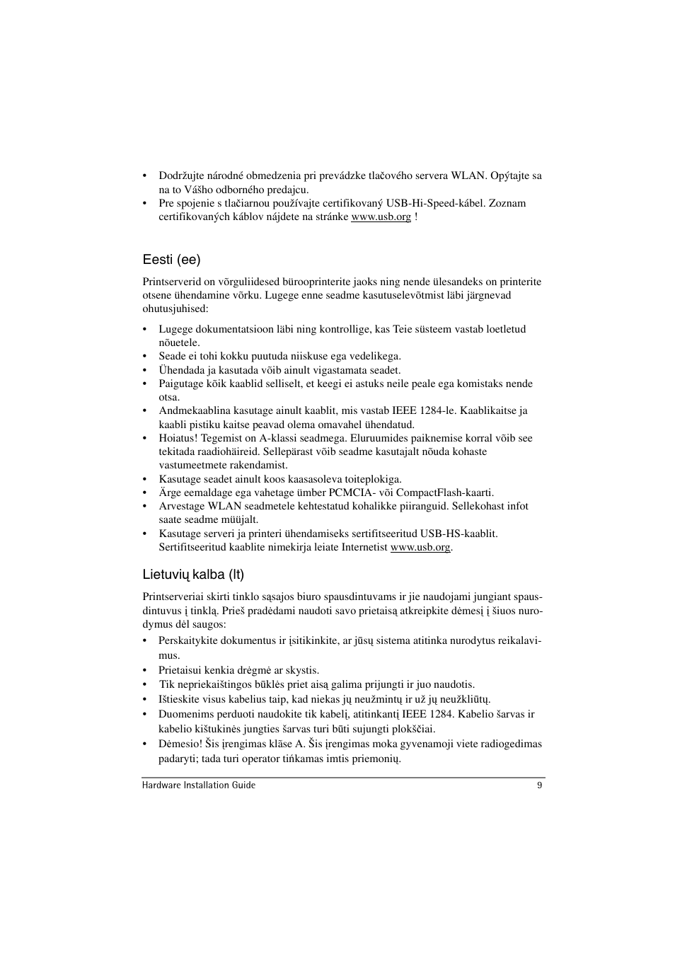Eesti (ee), Lietuvi ų, Kalba (lt) | SEH Computertechnik SEH InterCon PS54a-G User Manual | Page 9 / 24