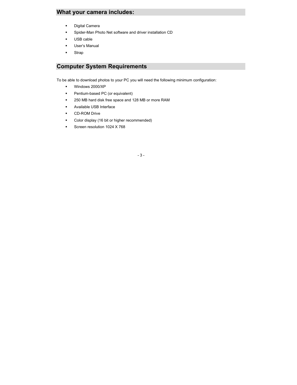 What your camera includes, Computer system requirements | Sakar 94044 User Manual | Page 3 / 25