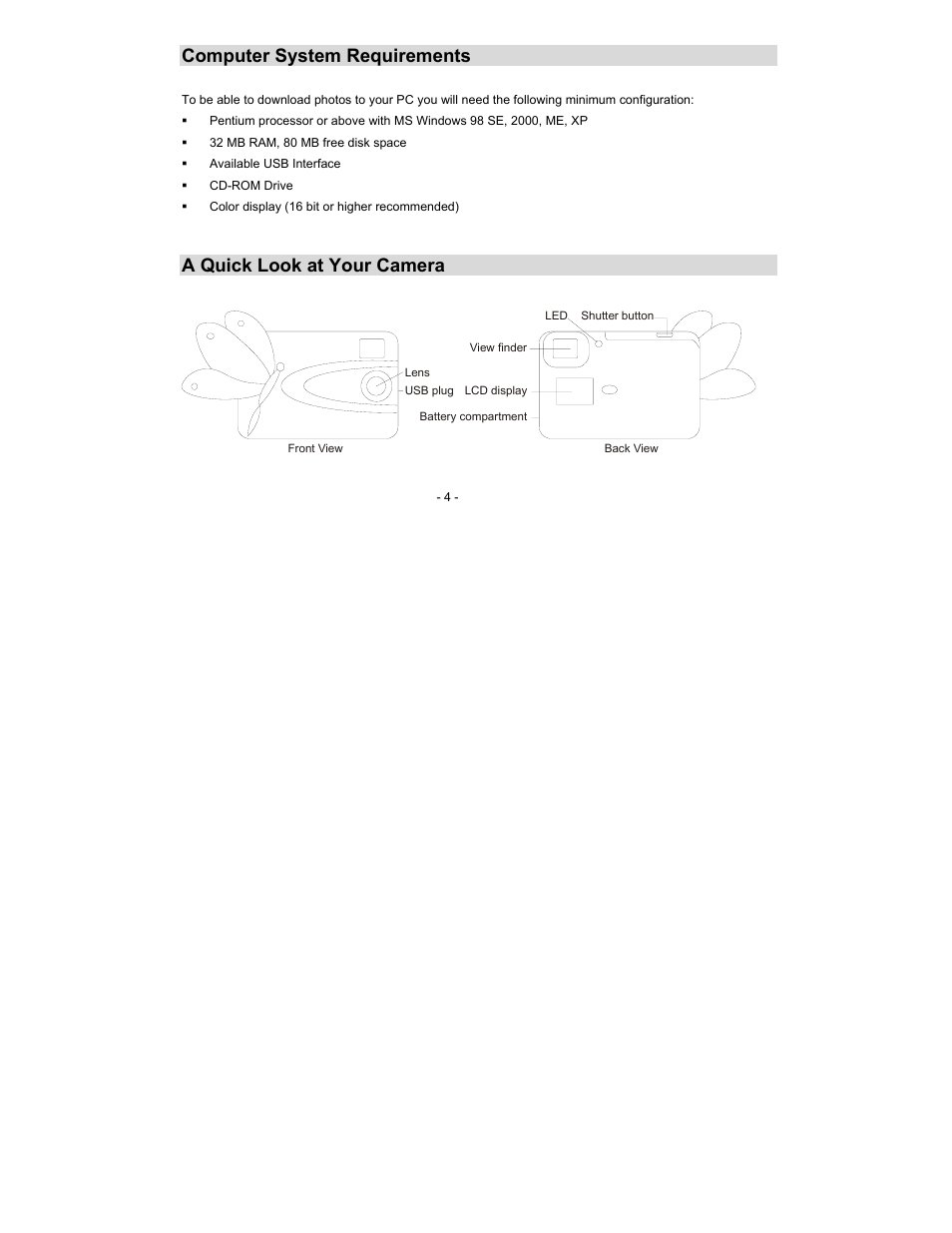 Computer system requirements, A quick look at your camera | Sakar 14099 User Manual | Page 4 / 30