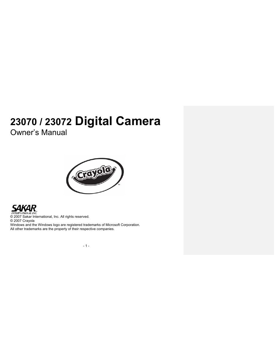 Sakar 23070 User Manual | 24 pages