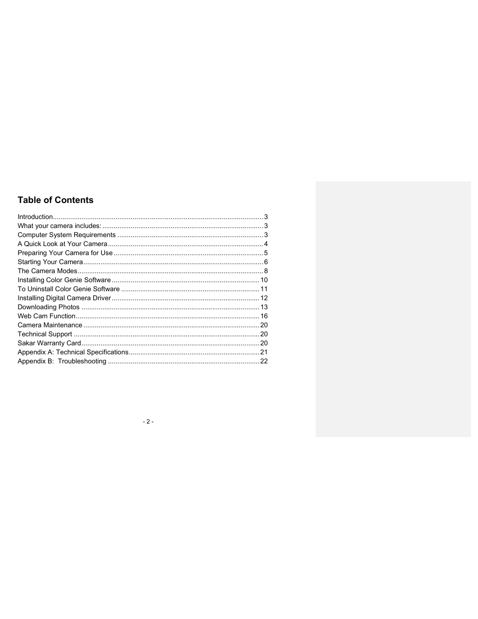 Sakar 23070 User Manual | Page 2 / 24